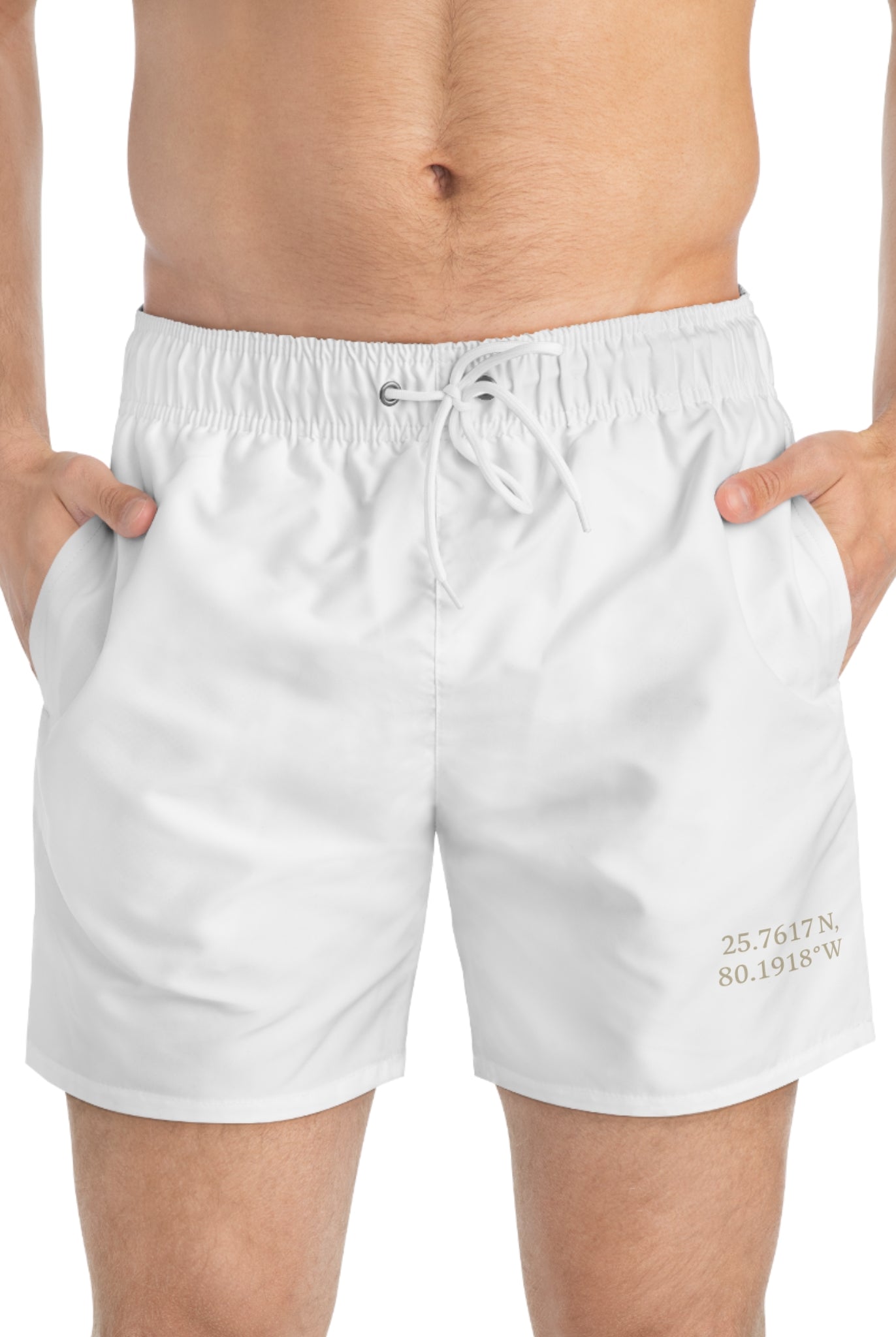 Maison Nautique Men’s Coordinates Swim Trunks – Coastal White Edition - Maison Nautique