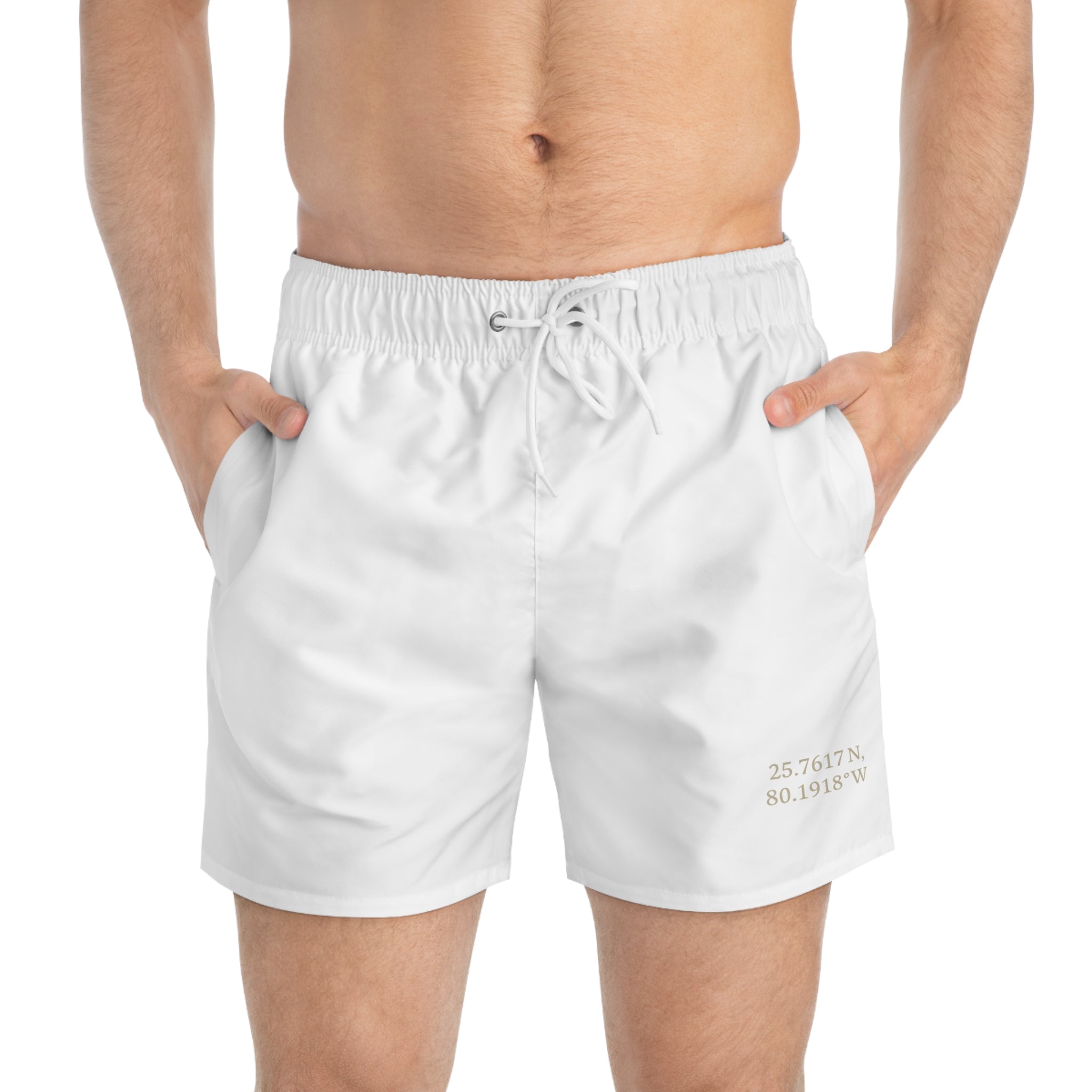 Maison Nautique Men’s Coordinates Swim Trunks – Coastal White Edition - Maison Nautique