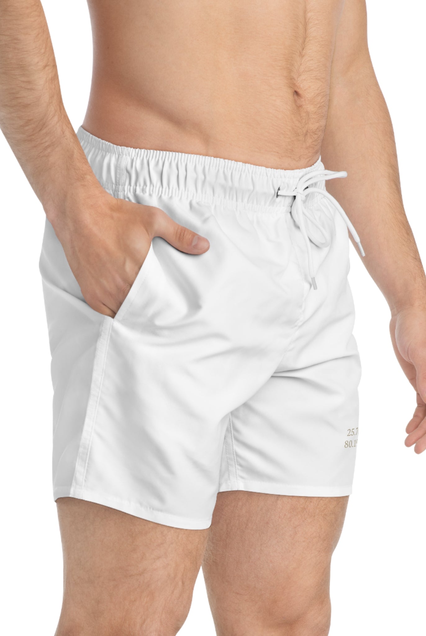 Maison Nautique Men’s Coordinates Swim Trunks – Coastal White Edition - Maison Nautique