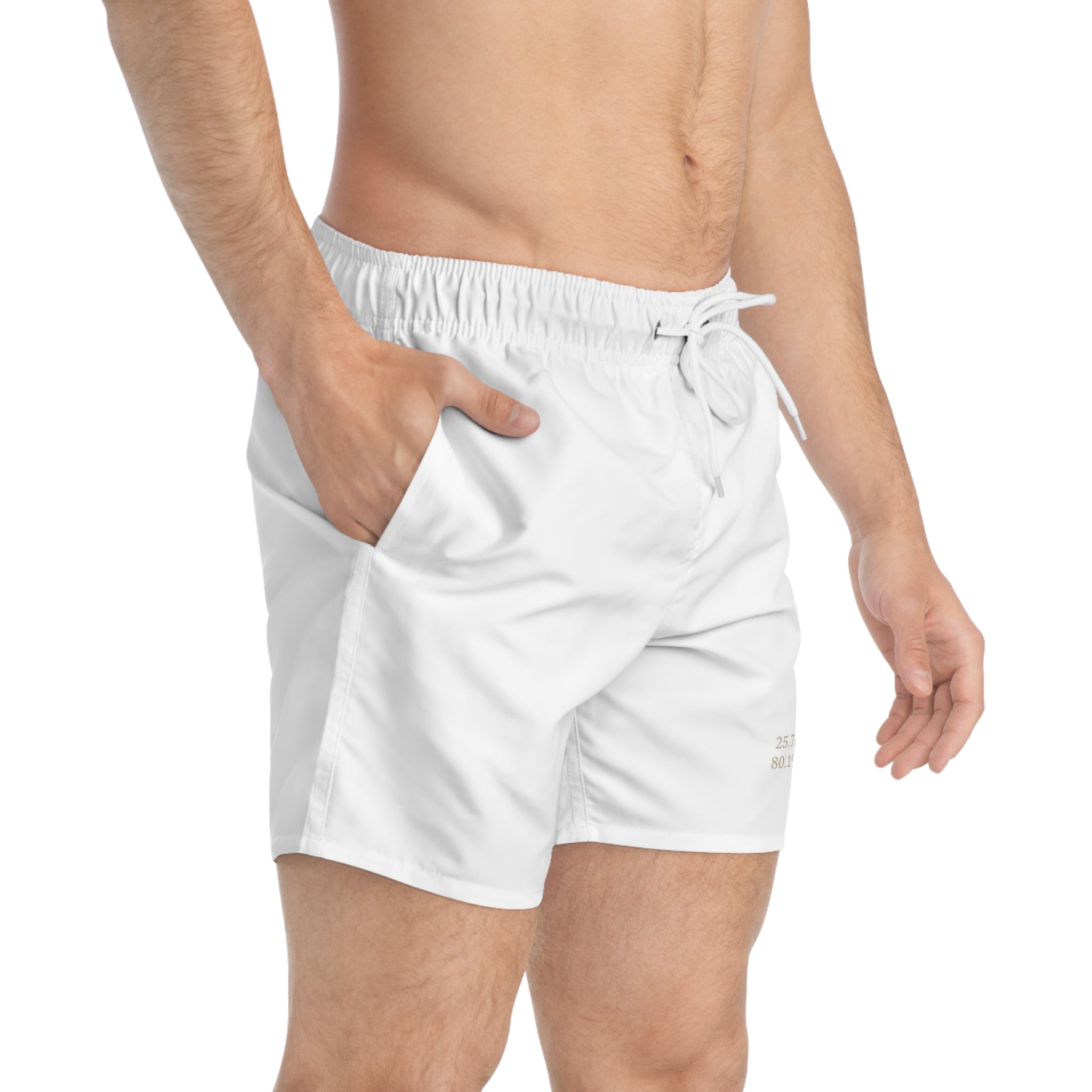 Maison Nautique Men’s Coordinates Swim Trunks – Coastal White Edition - Maison Nautique