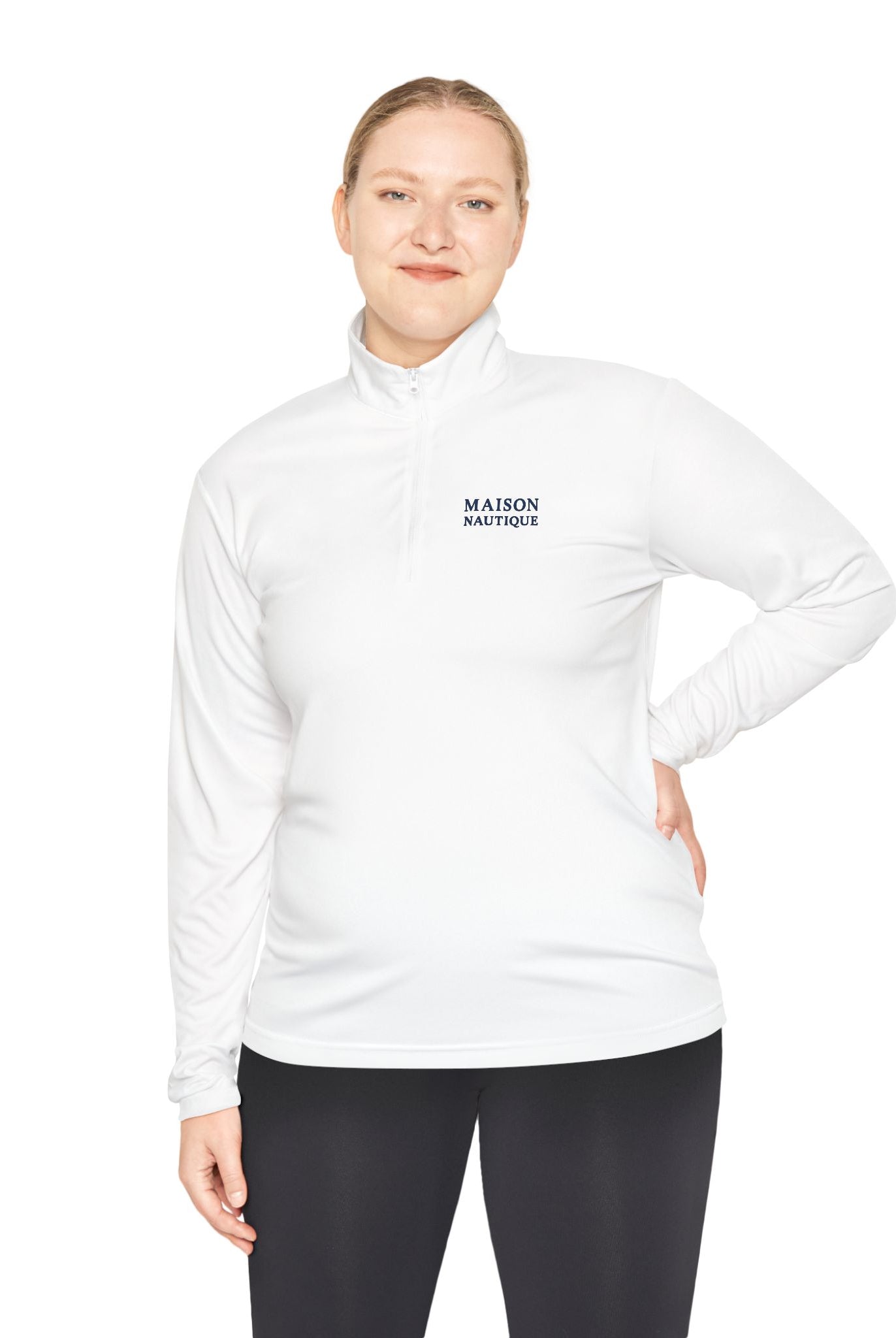 Maison Nautique Signature Coastal Quarter-Zip – White & Navy Edition, Unisex - Maison Nautique