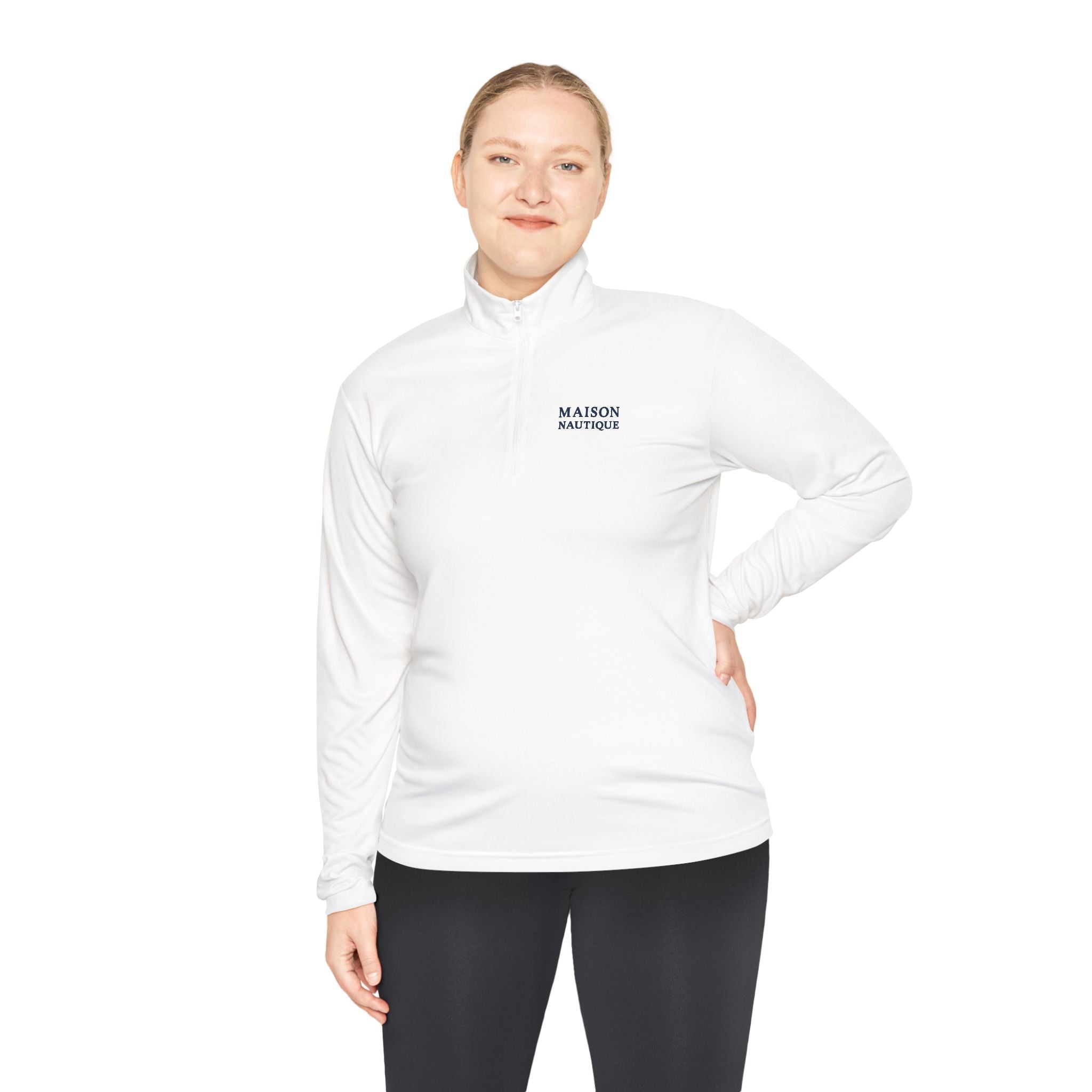 Maison Nautique Signature Coastal Quarter-Zip – White & Navy Edition, Unisex - Maison Nautique