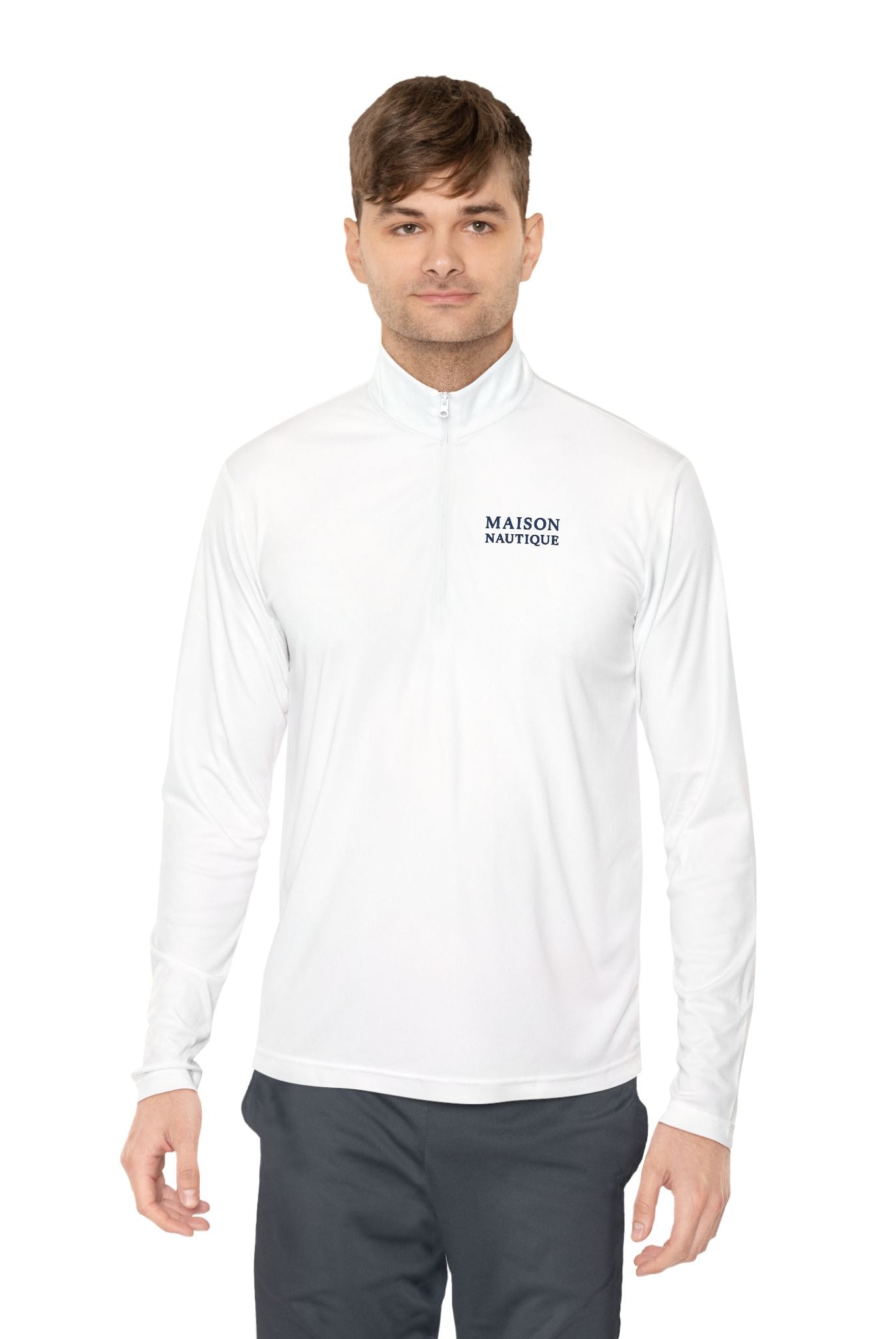 Maison Nautique Signature Coastal Quarter-Zip – White & Navy Edition, Unisex - Maison Nautique