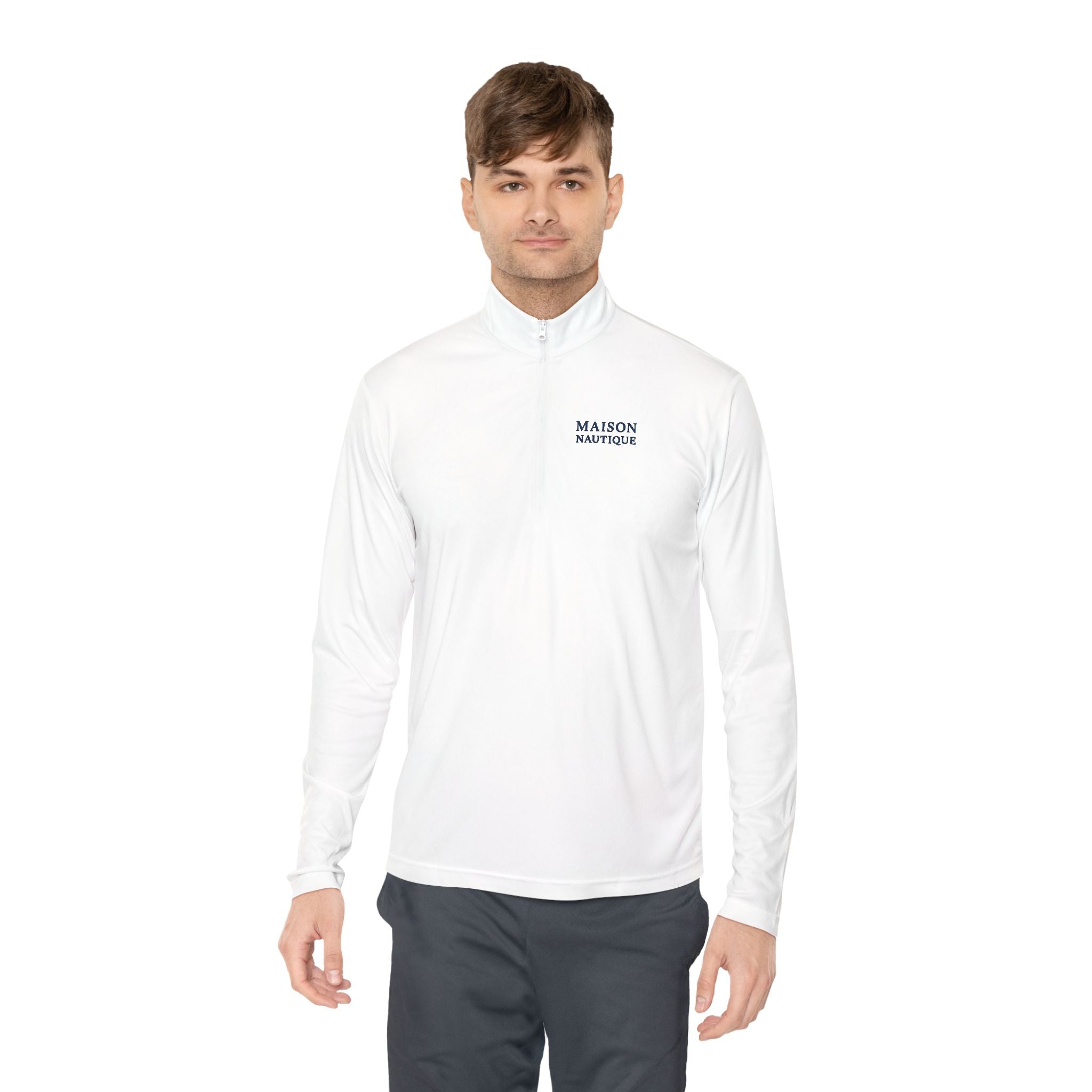 Maison Nautique Signature Coastal Quarter-Zip – White & Navy Edition, Unisex - Maison Nautique
