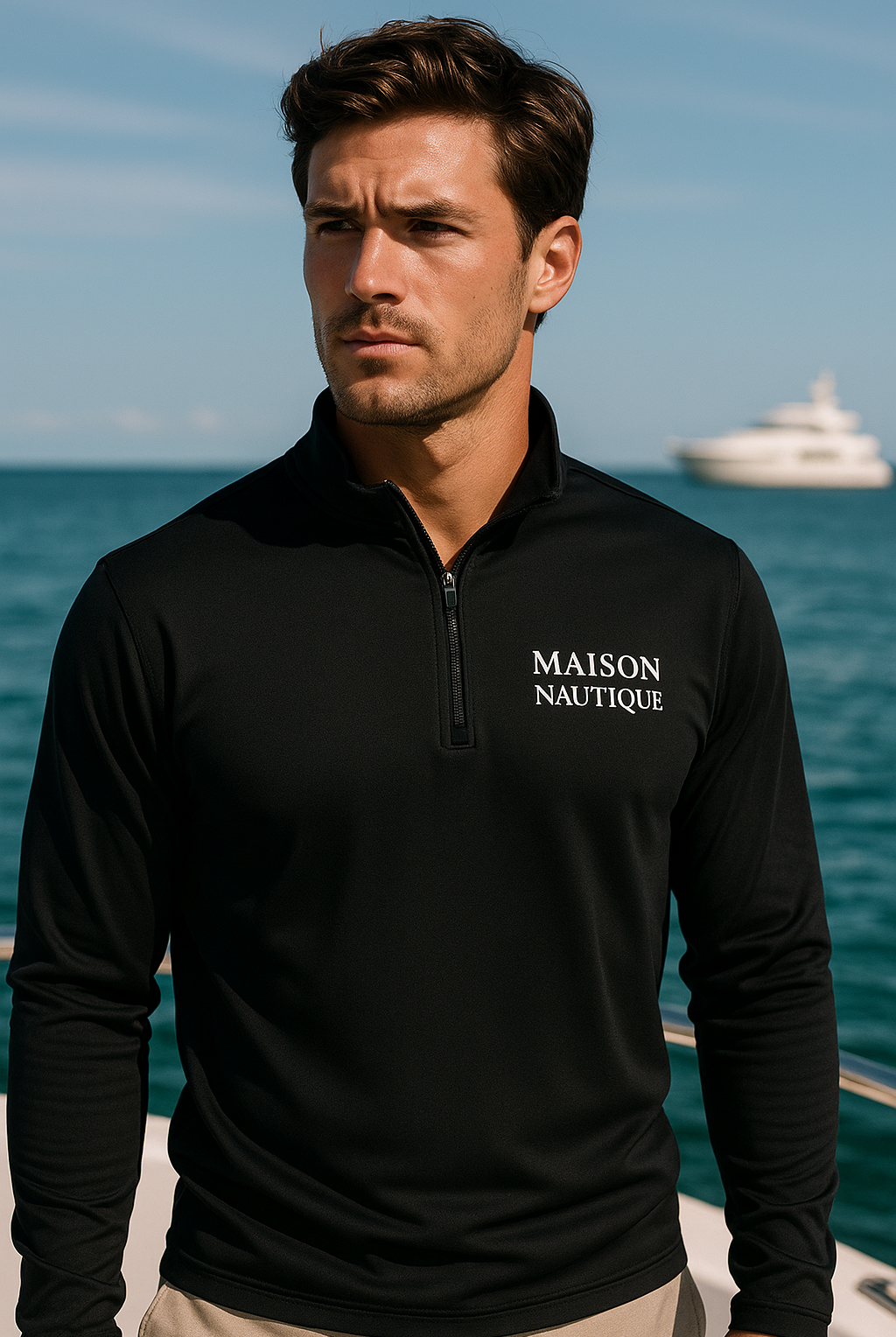 Maison Nautique Signature Quarter-Zip – Black, Grey, True Navy - Maison Nautique