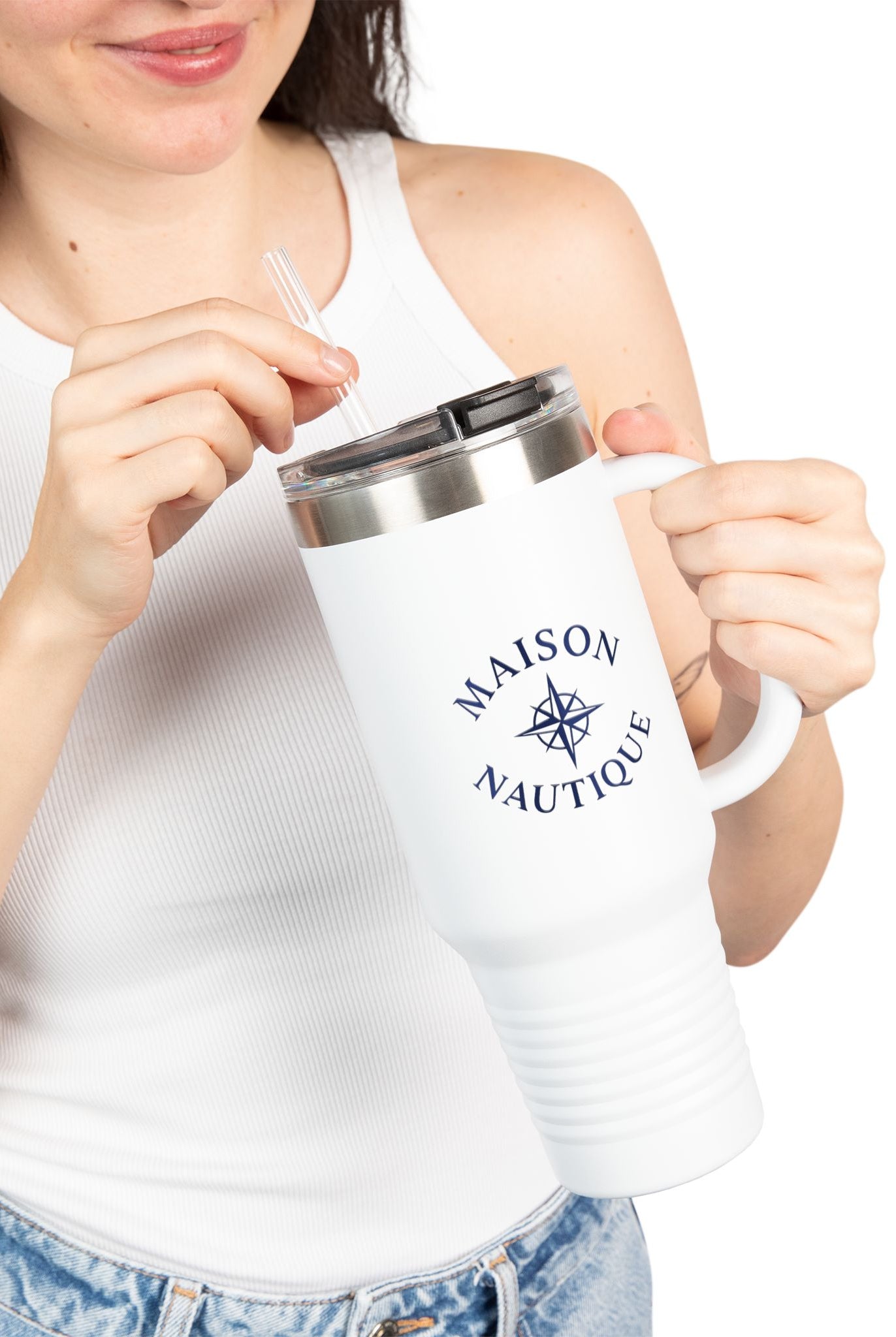 Maison Nautique 40 oz Compass Tumbler – White & Teal Edition - Maison Nautique