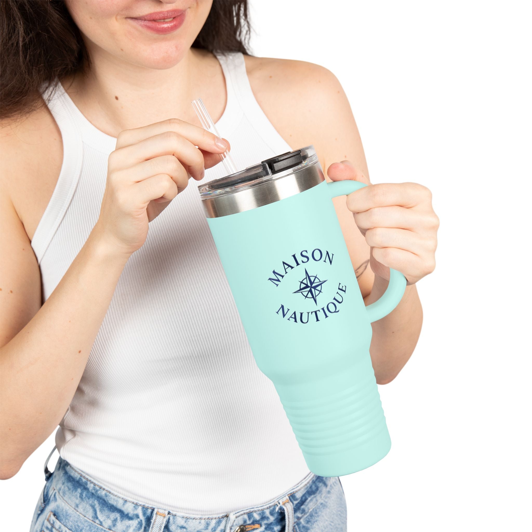 Maison Nautique 40 oz Compass Tumbler – White & Teal Edition - Maison Nautique