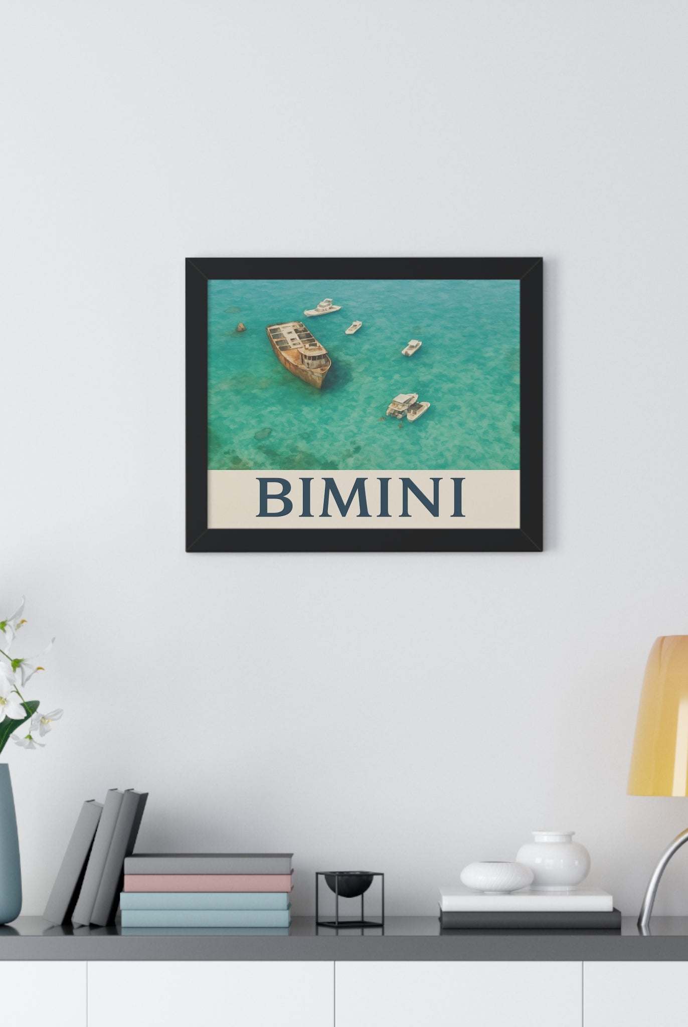 Bimini Wreck – Framed Nautical Poster | Coastal Aerial Art Print - Maison Nautique