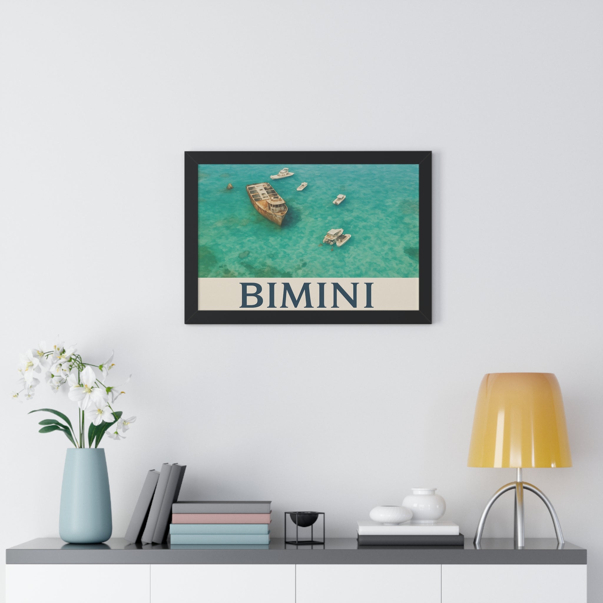 Bimini Wreck – Framed Nautical Poster | Coastal Aerial Art Print - Maison Nautique