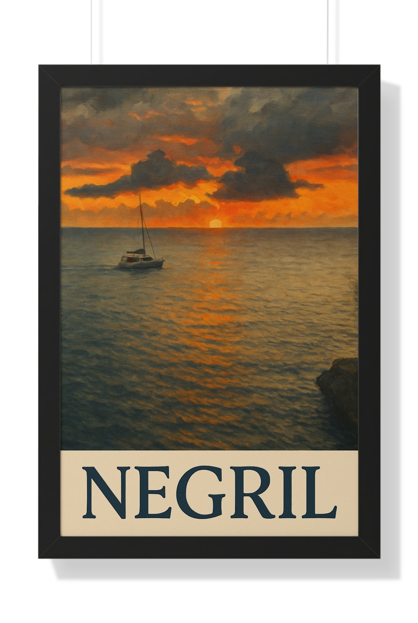 Negril Sundown – Framed Vertical Poster | Sunset Coastal Art Print - Maison Nautique