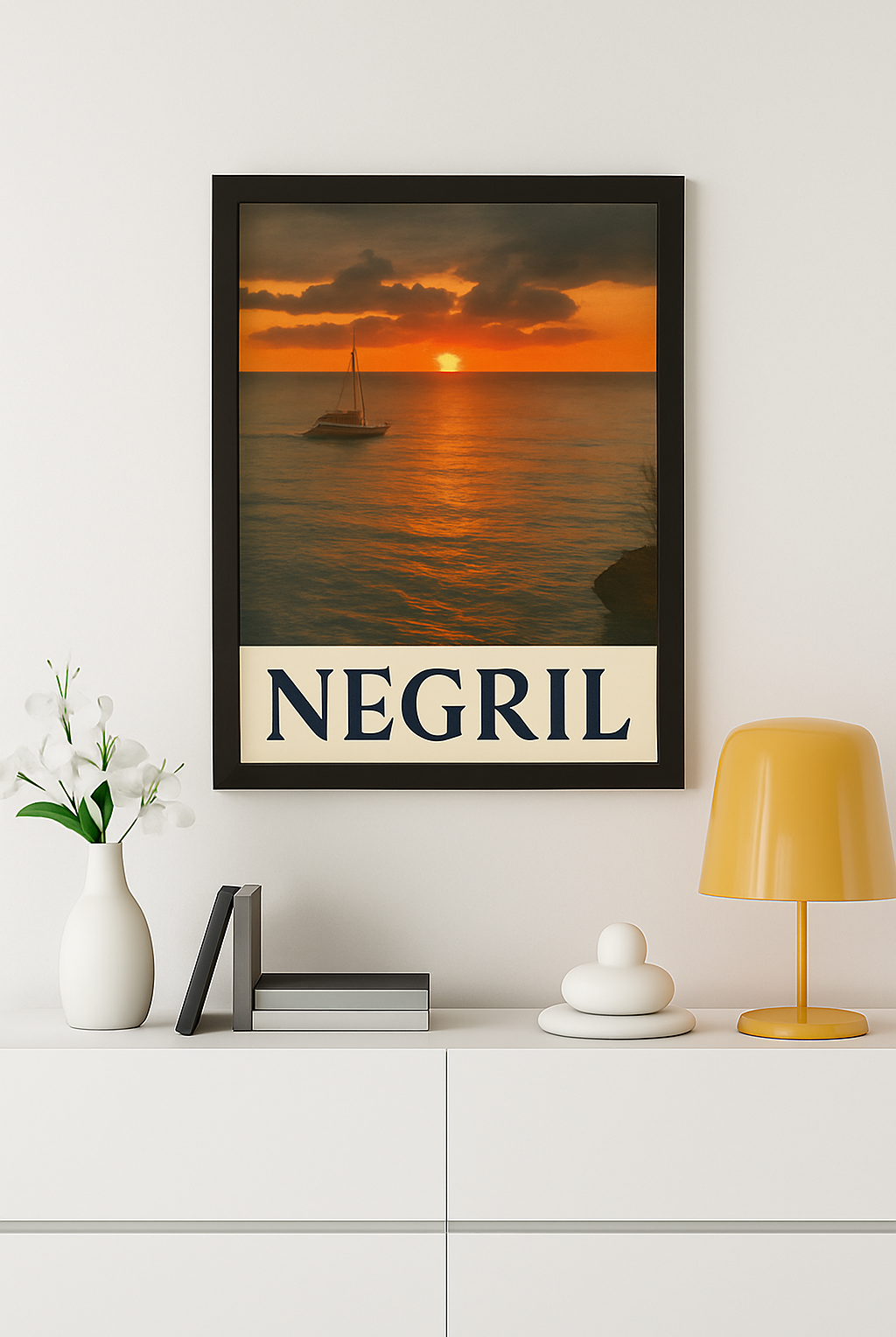 Negril Sundown – Framed Vertical Poster | Sunset Coastal Art Print - Maison Nautique
