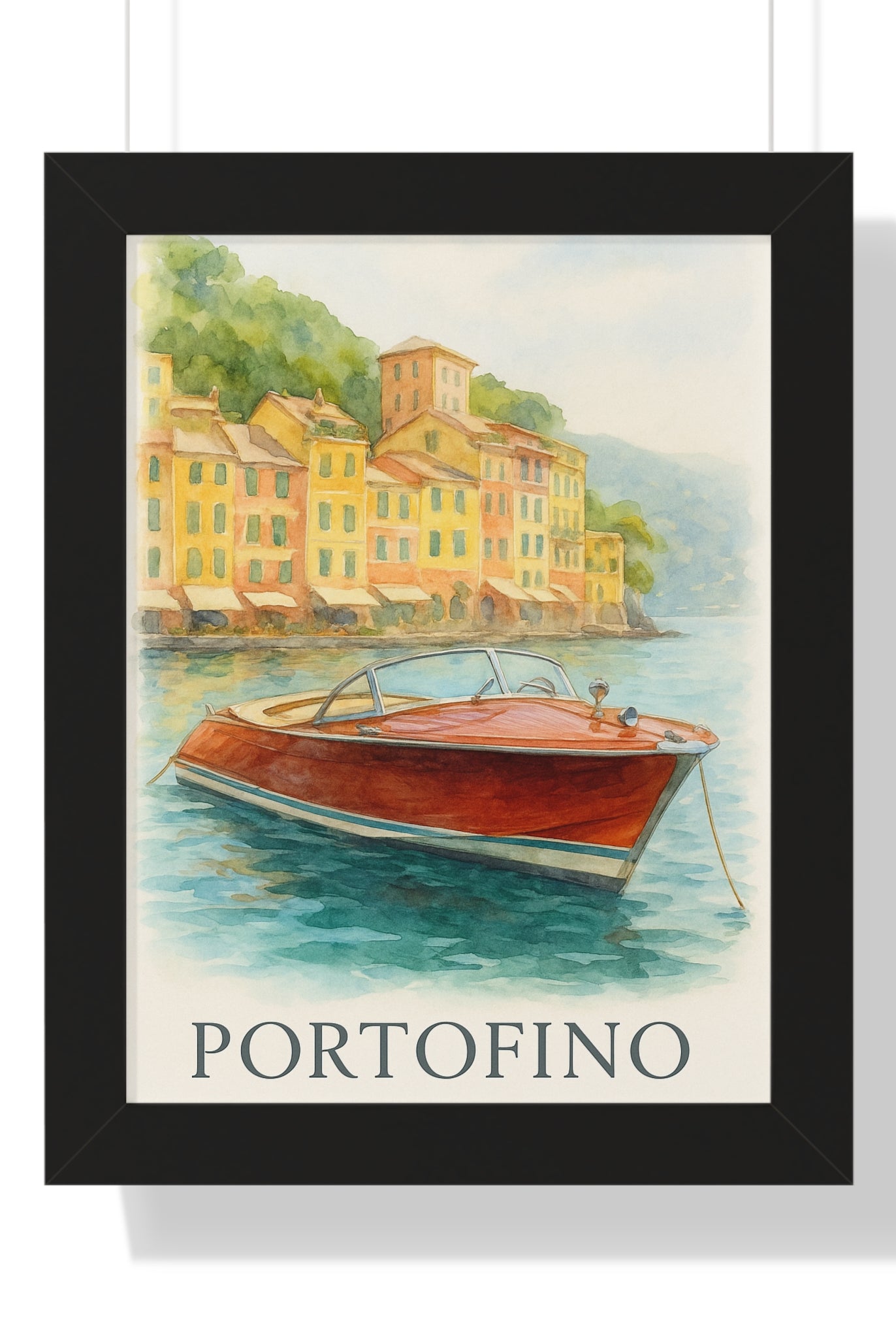 Portofino Dreams – Framed Vertical Poster | Vintage Boat Watercolor Wall Art - Maison Nautique