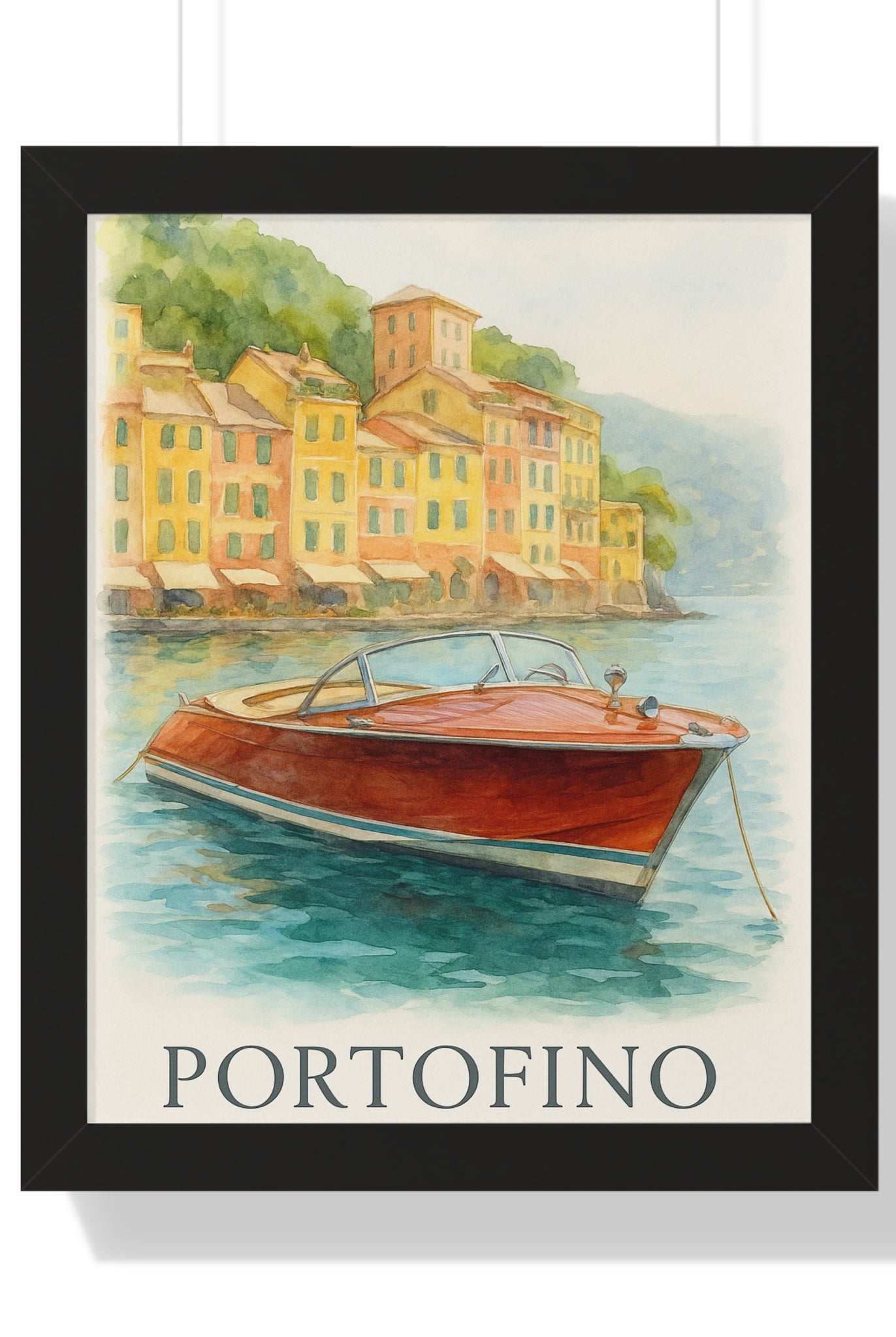 Portofino Dreams – Framed Vertical Poster | Vintage Boat Watercolor Wall Art - Maison Nautique