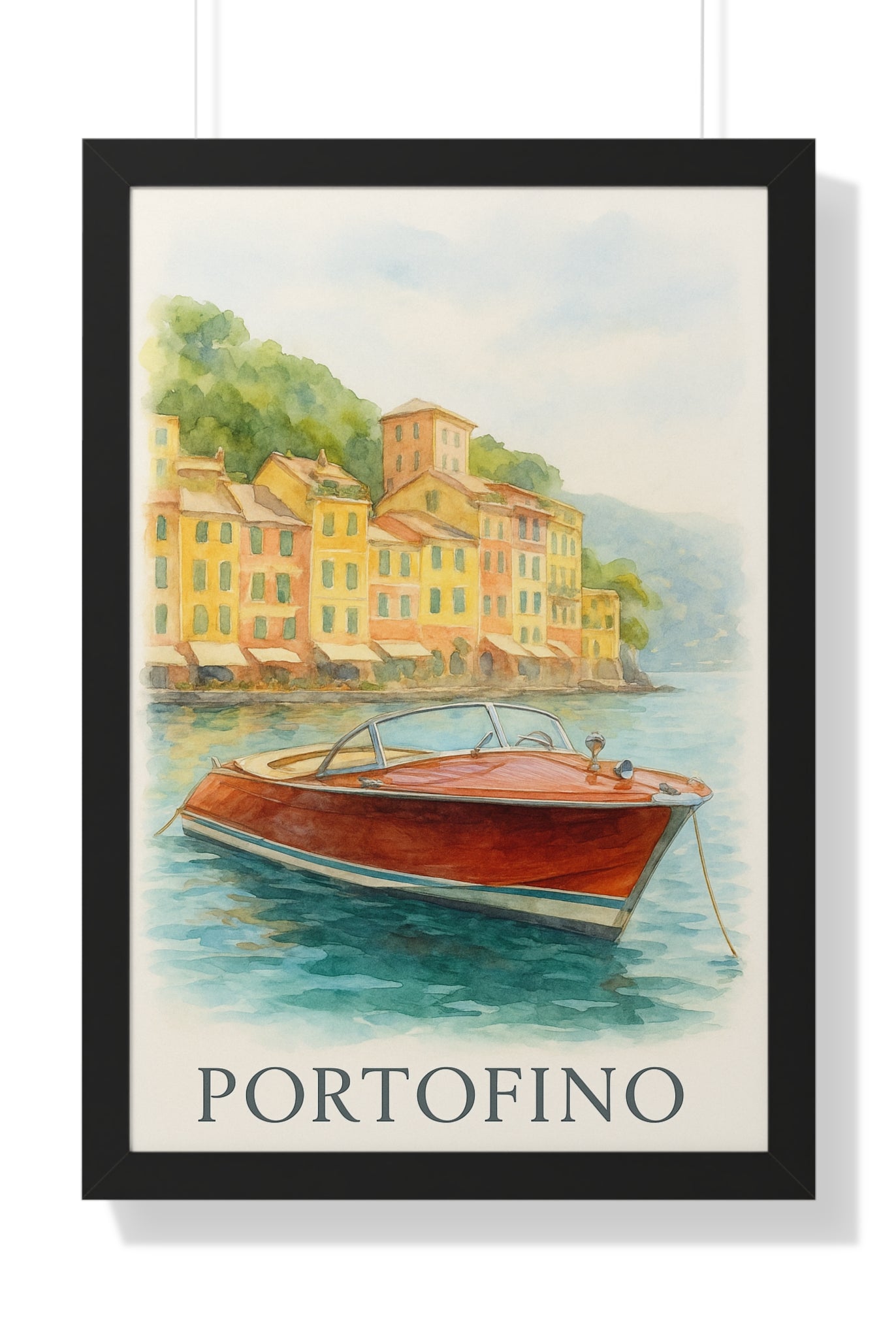Portofino Dreams – Framed Vertical Poster | Vintage Boat Watercolor Wall Art - Maison Nautique