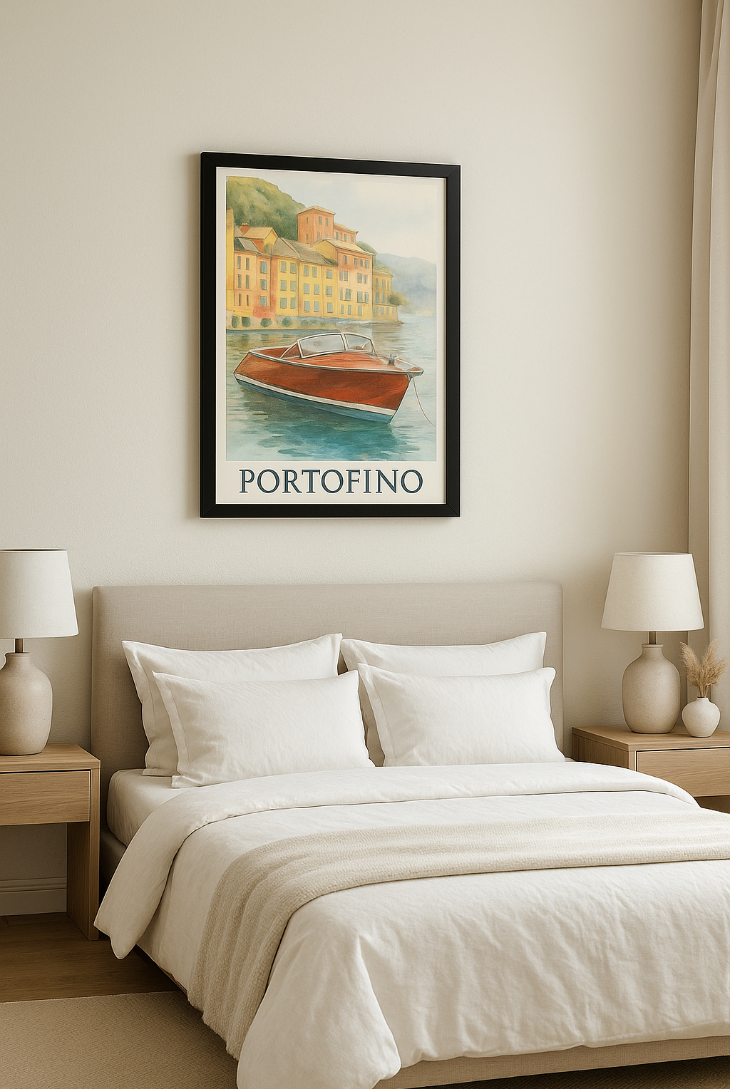 Portofino Dreams – Framed Vertical Poster | Vintage Boat Watercolor Wall Art - Maison Nautique
