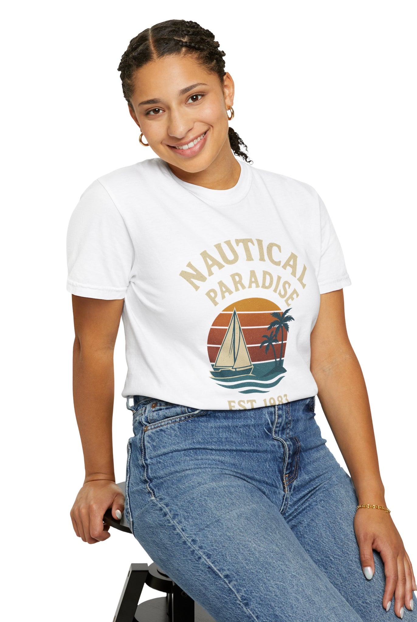 Nautical Paradise – Unisex Vintage Sailing Tee - Maison Nautique