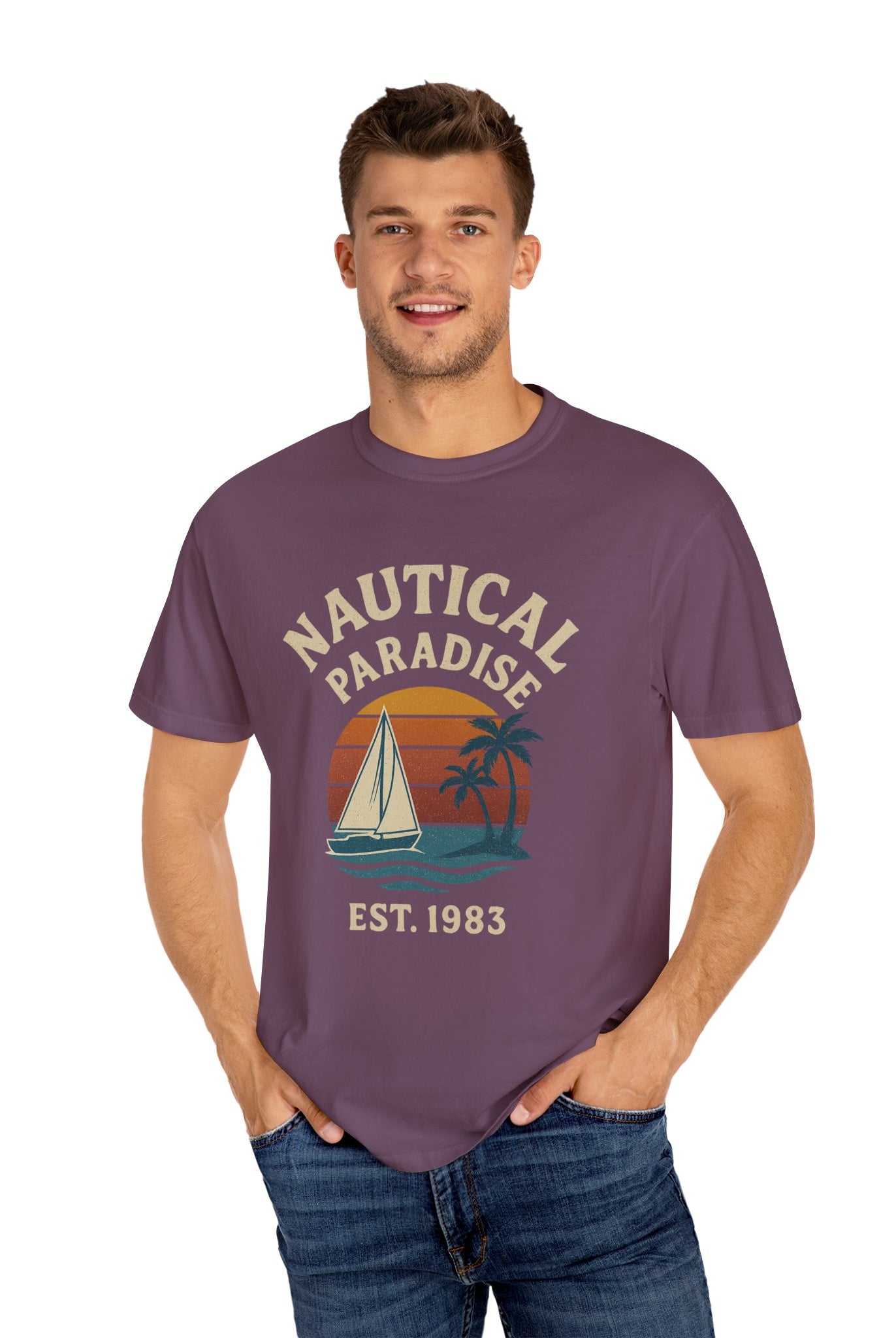 Nautical Paradise – Unisex Vintage Sailing Tee - Maison Nautique