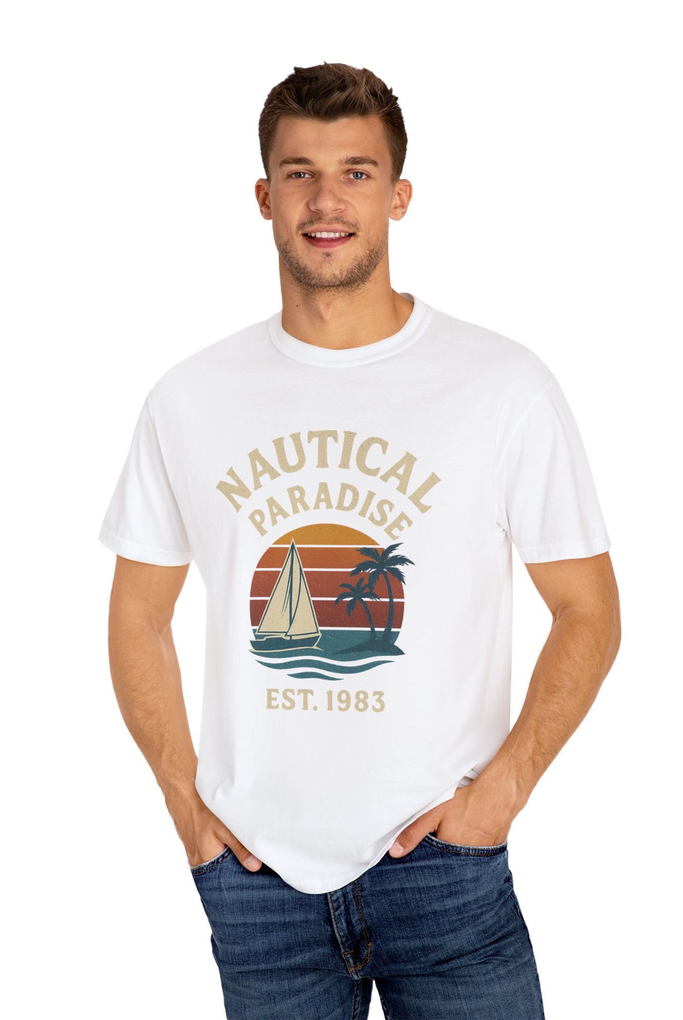 Nautical Paradise – Unisex Vintage Sailing Tee - Maison Nautique