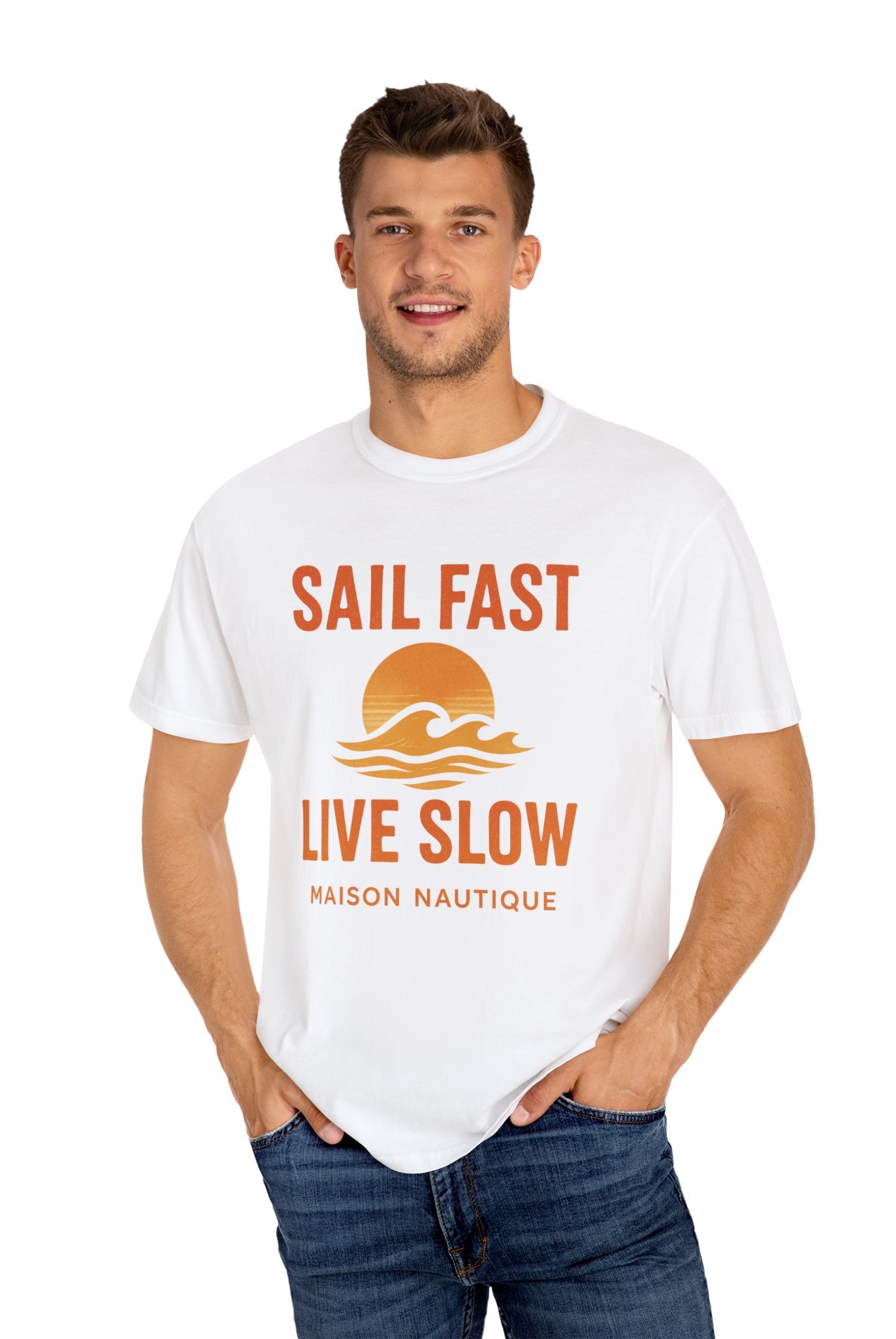 Sail Fast, Live Slow – Unisex Nautical Tee - Maison Nautique