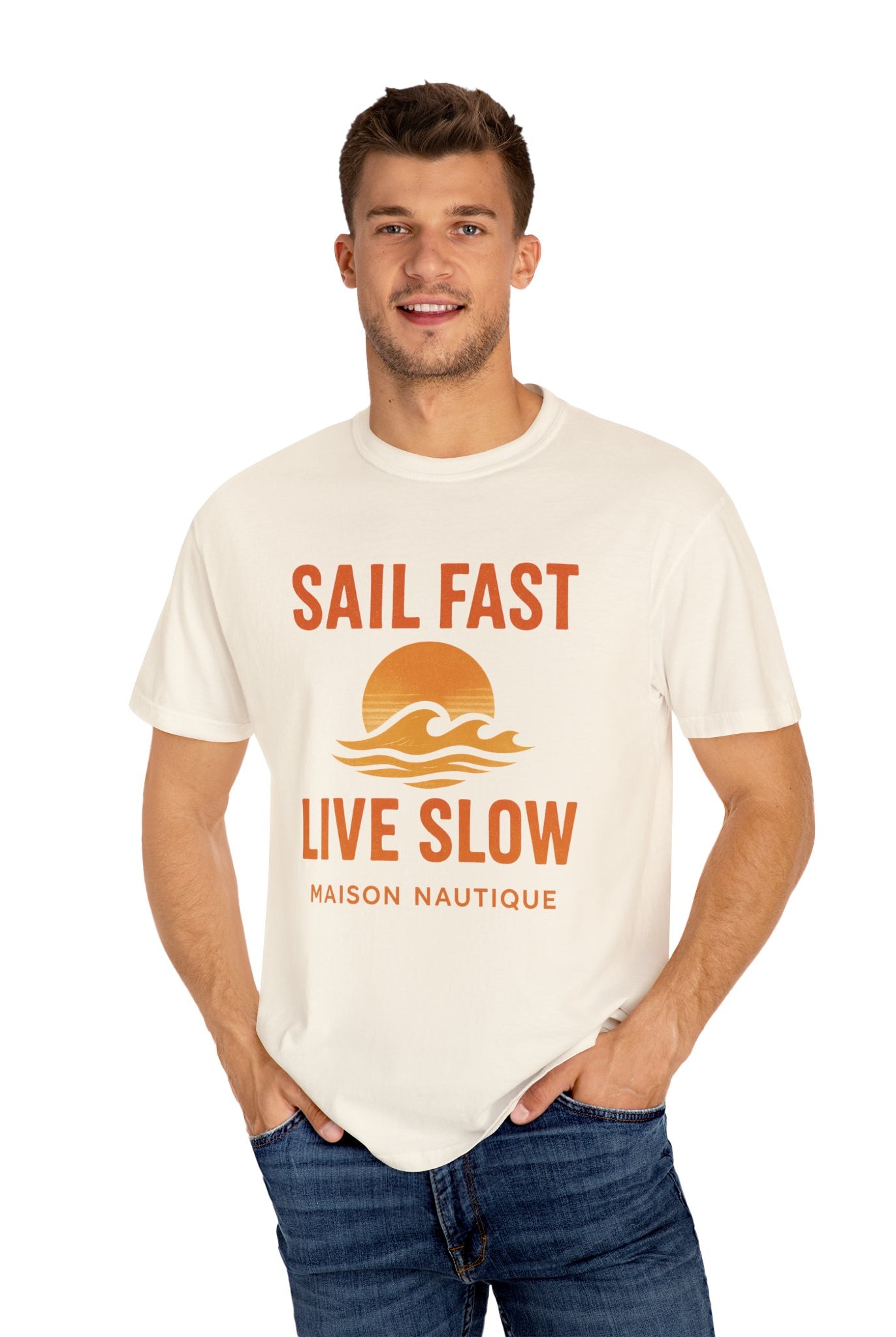 Sail Fast, Live Slow – Unisex Nautical Tee - Maison Nautique