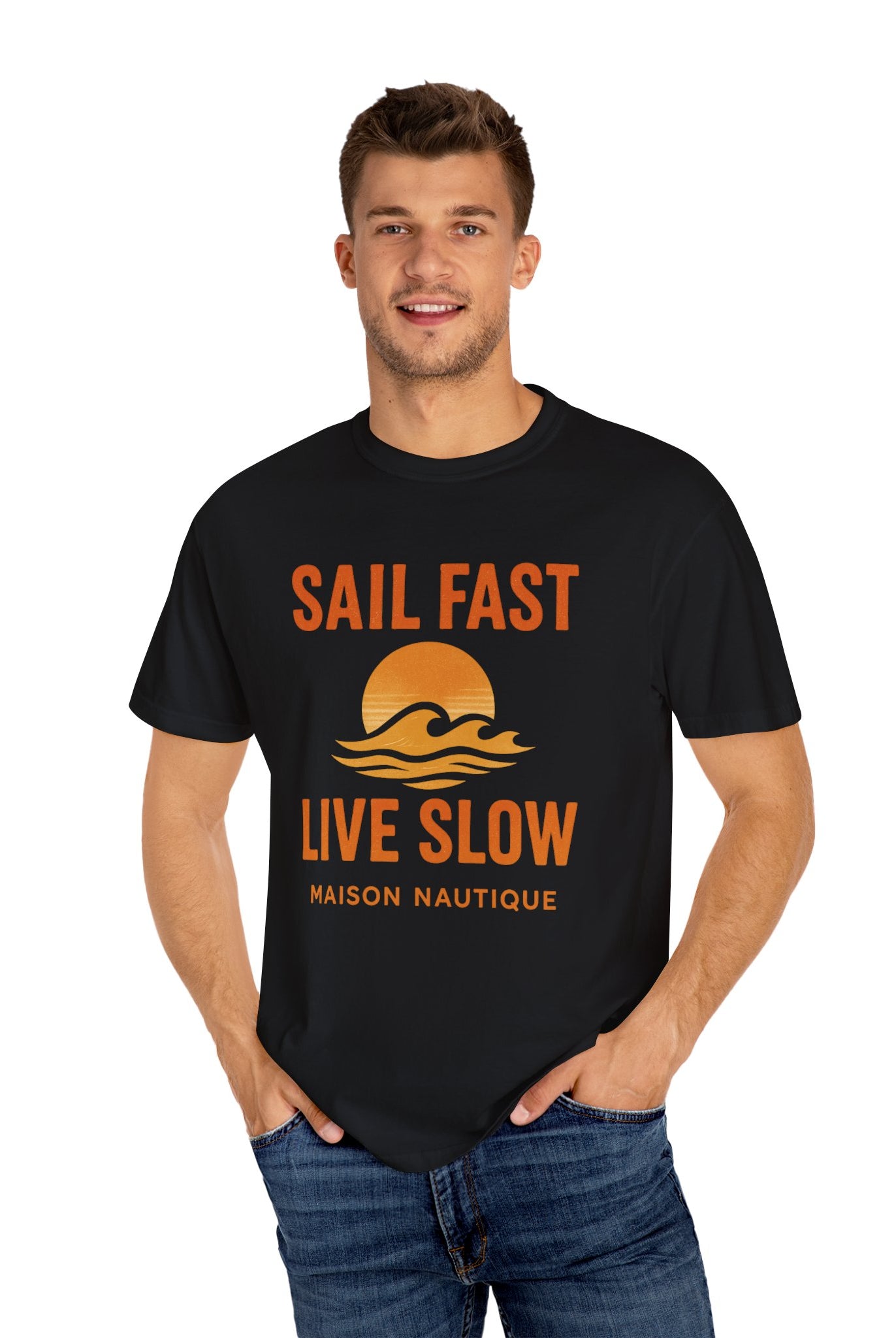 Sail Fast, Live Slow – Unisex Nautical Tee - Maison Nautique