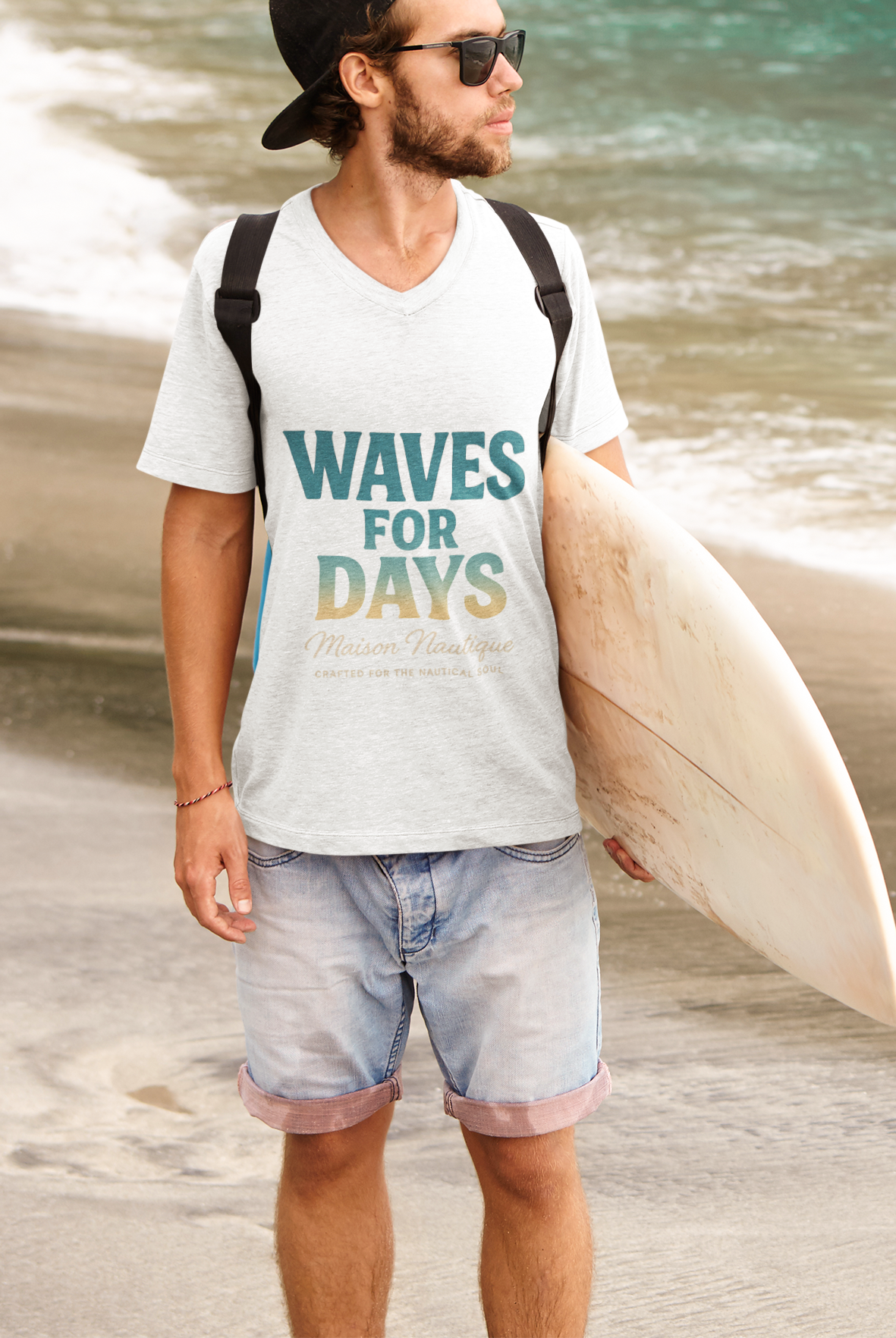 Waves for Days – Unisex Nautical V-Neck Tee - Maison Nautique