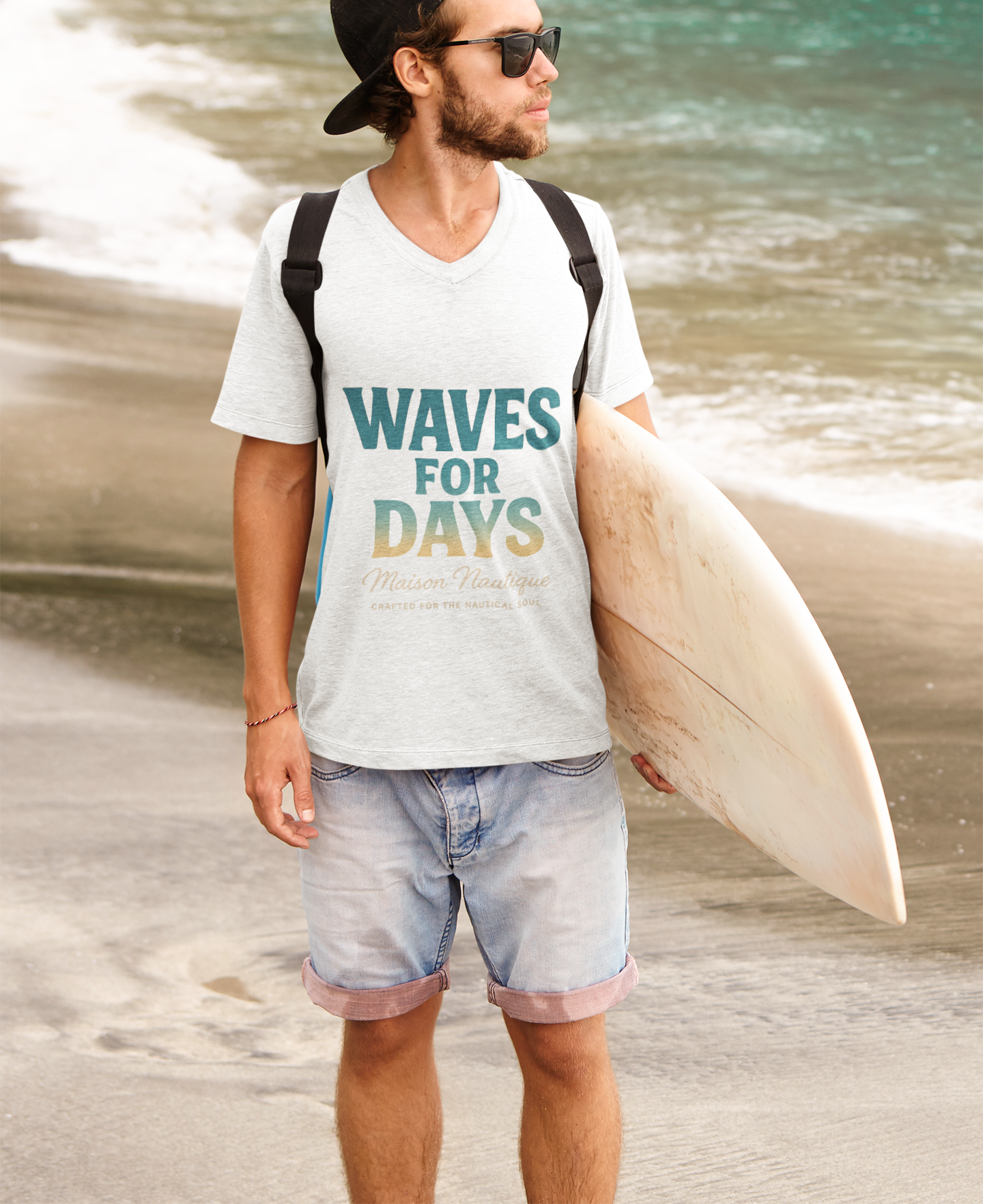 Waves for Days – Unisex Nautical V-Neck Tee - Maison Nautique