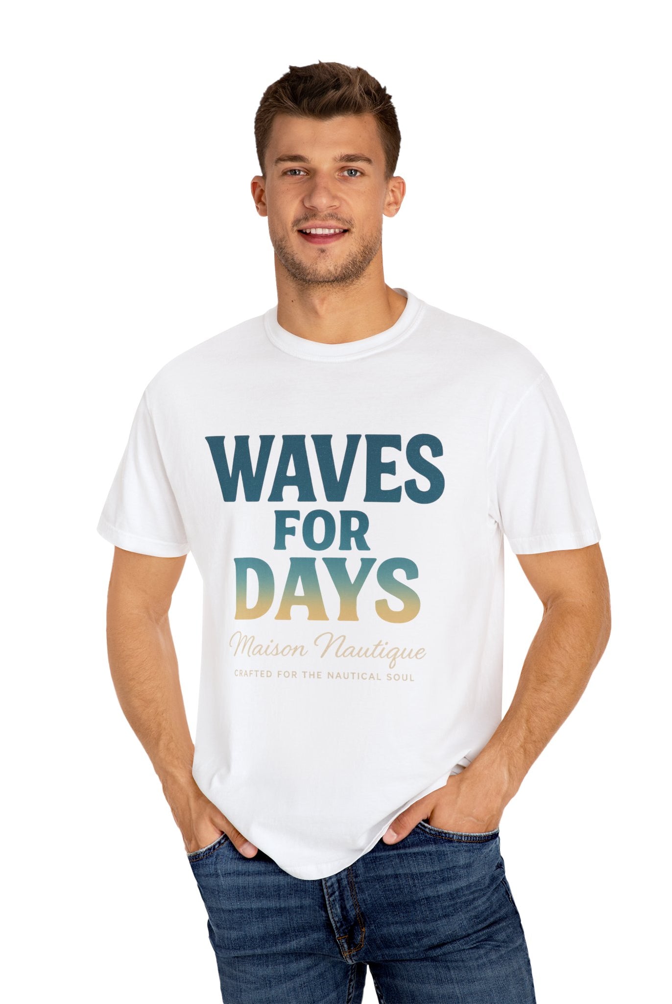Waves for Days – Unisex Nautical V-Neck Tee - Maison Nautique