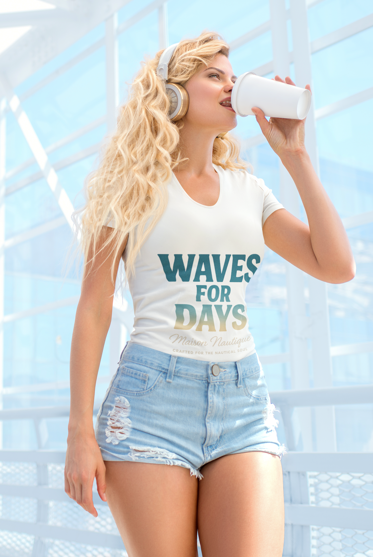 Waves for Days – Unisex Nautical V-Neck Tee - Maison Nautique