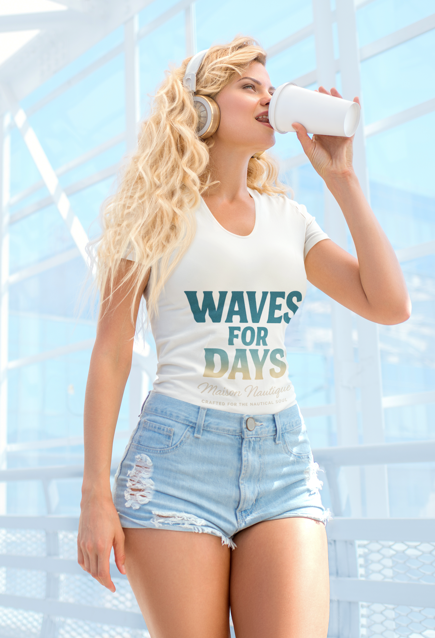 Waves for Days – Unisex Nautical V-Neck Tee - Maison Nautique