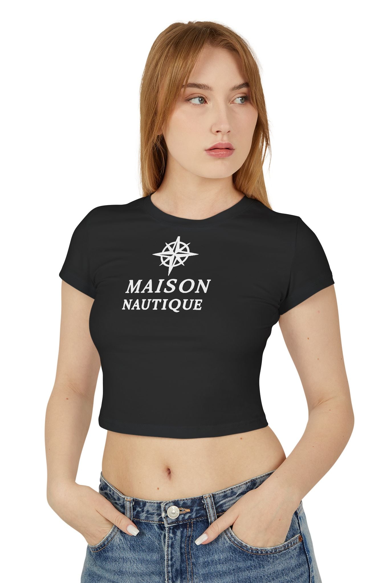 Maison Nautique Signature Compass Crop Tee – Women’s Coastal Fit - Maison Nautique