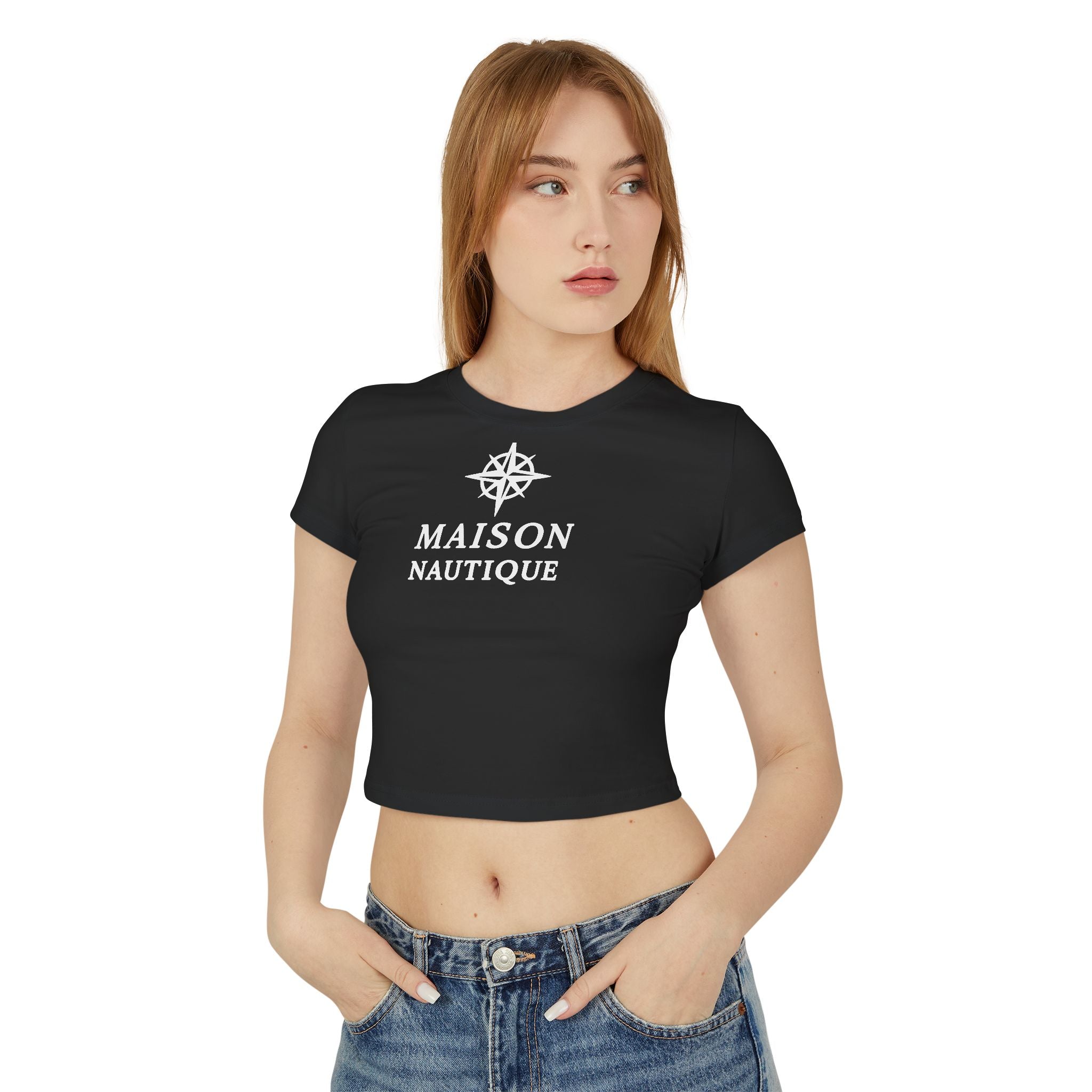 Maison Nautique Signature Compass Crop Tee – Women’s Coastal Fit - Maison Nautique