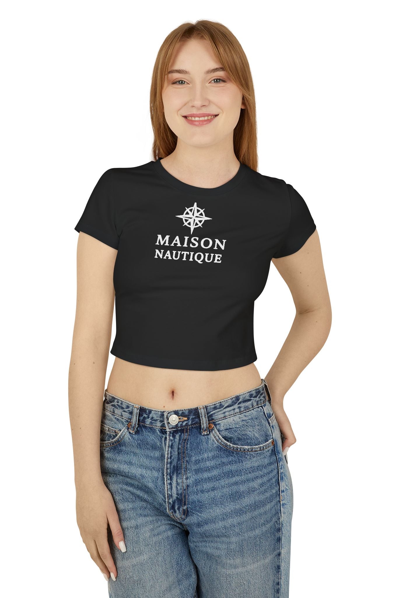Maison Nautique Signature Compass Crop Tee – Women’s Coastal Fit - Maison Nautique