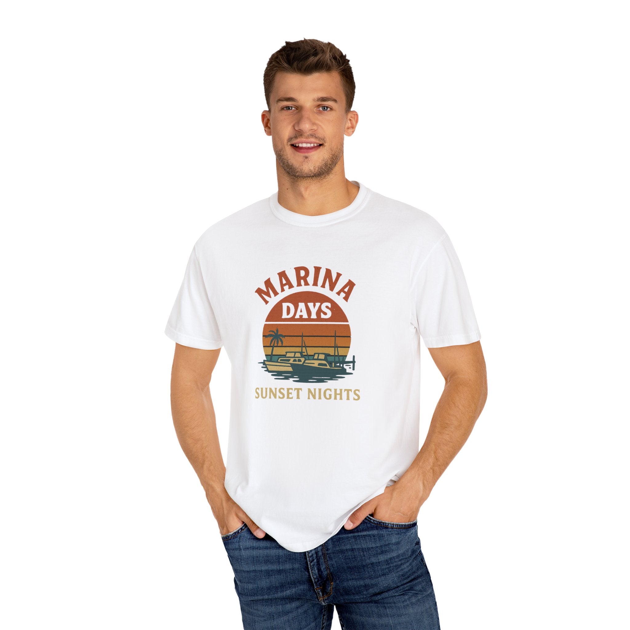 Marina Days, Sunset Nights – Unisex Garment-Dyed Tee | Unisex - Maison Nautique