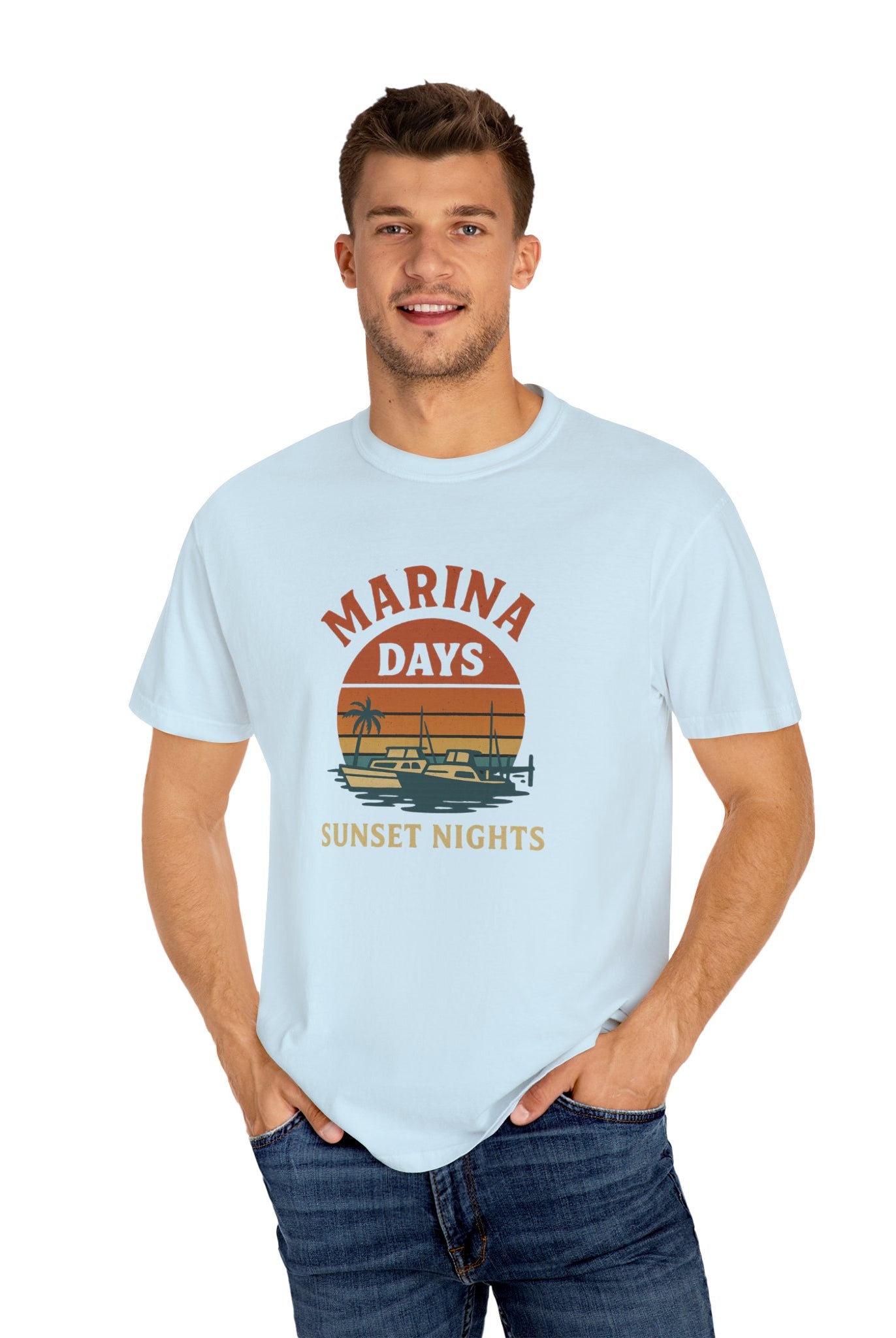 Marina Days, Sunset Nights – Unisex Garment-Dyed Tee | Unisex - Maison Nautique
