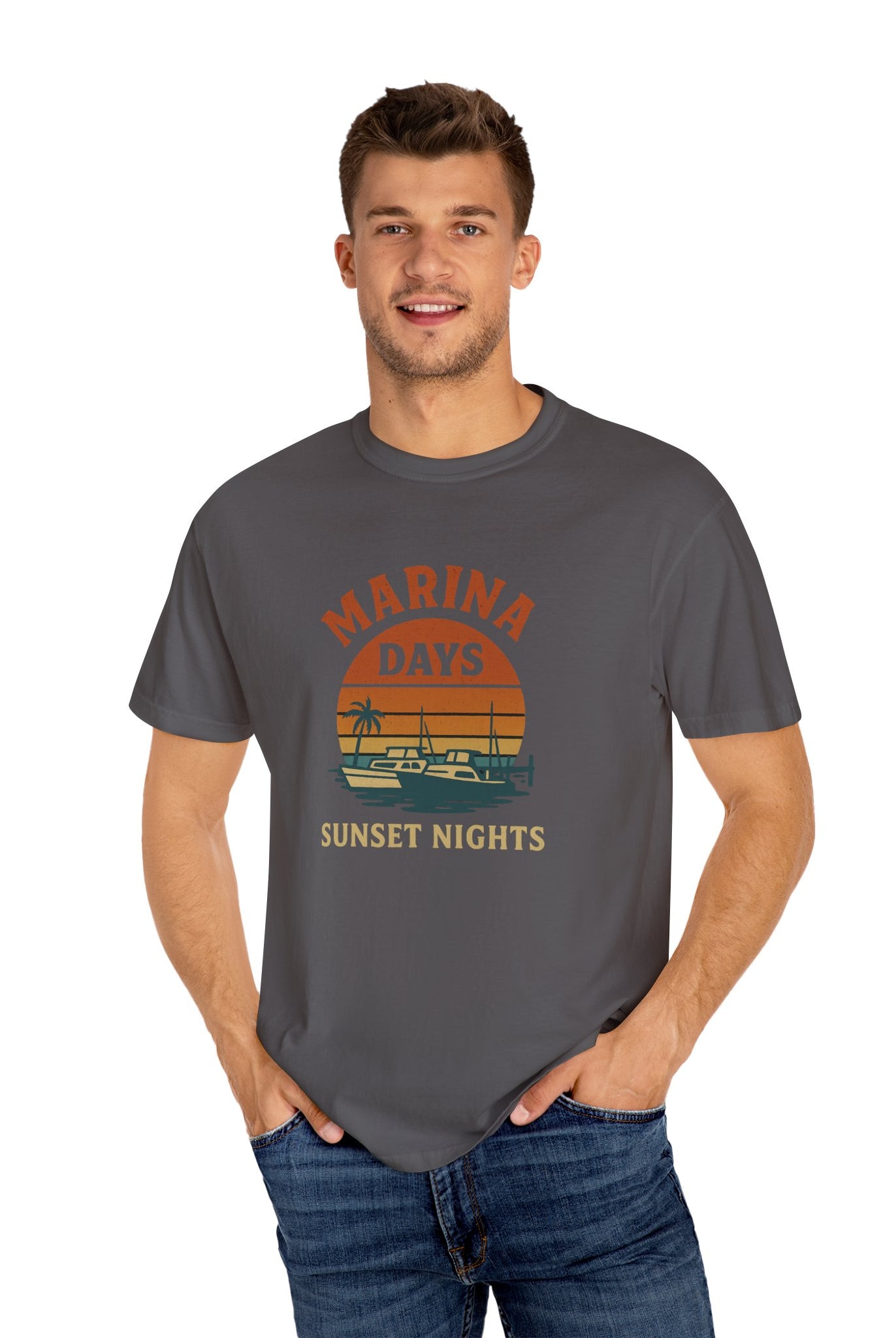 Marina Days, Sunset Nights – Unisex Garment-Dyed Tee | Unisex - Maison Nautique