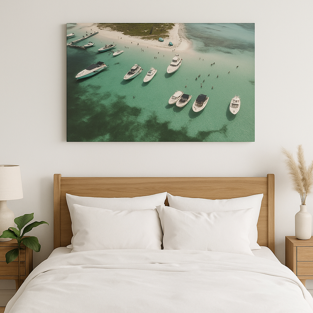 Honeymoon Harbour – Coastal Canvas Art | Aerial Boating Scene, Bimini - Maison Nautique 