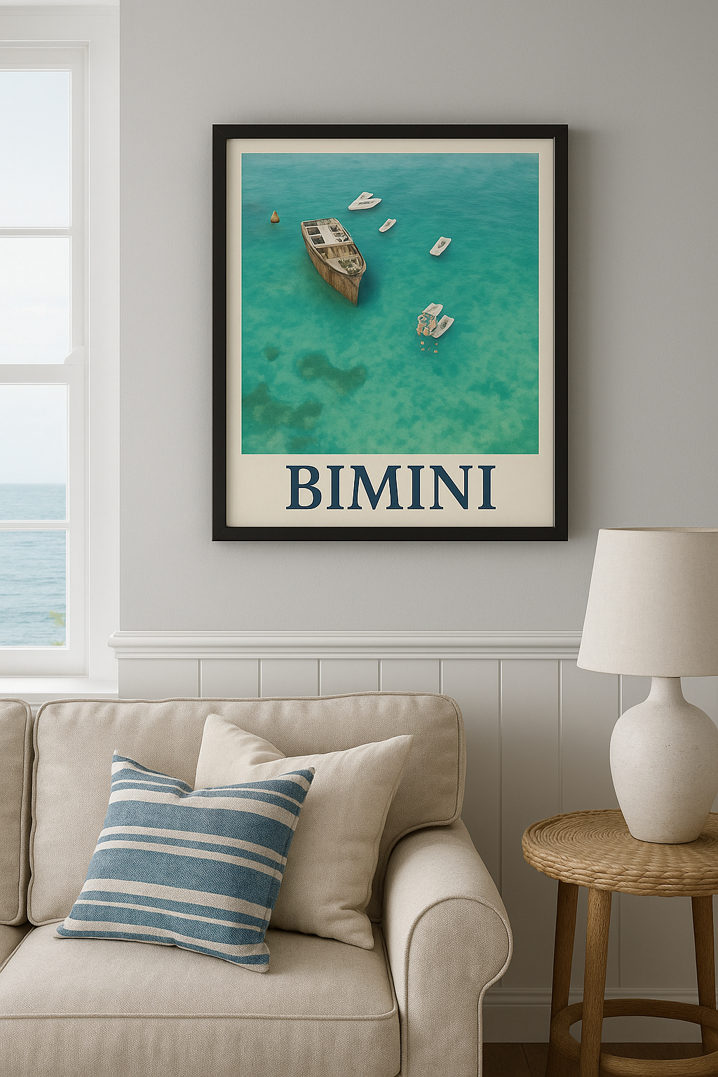 Bimini Wreck – Framed Nautical Poster | Coastal Aerial Art Print - Maison Nautique 