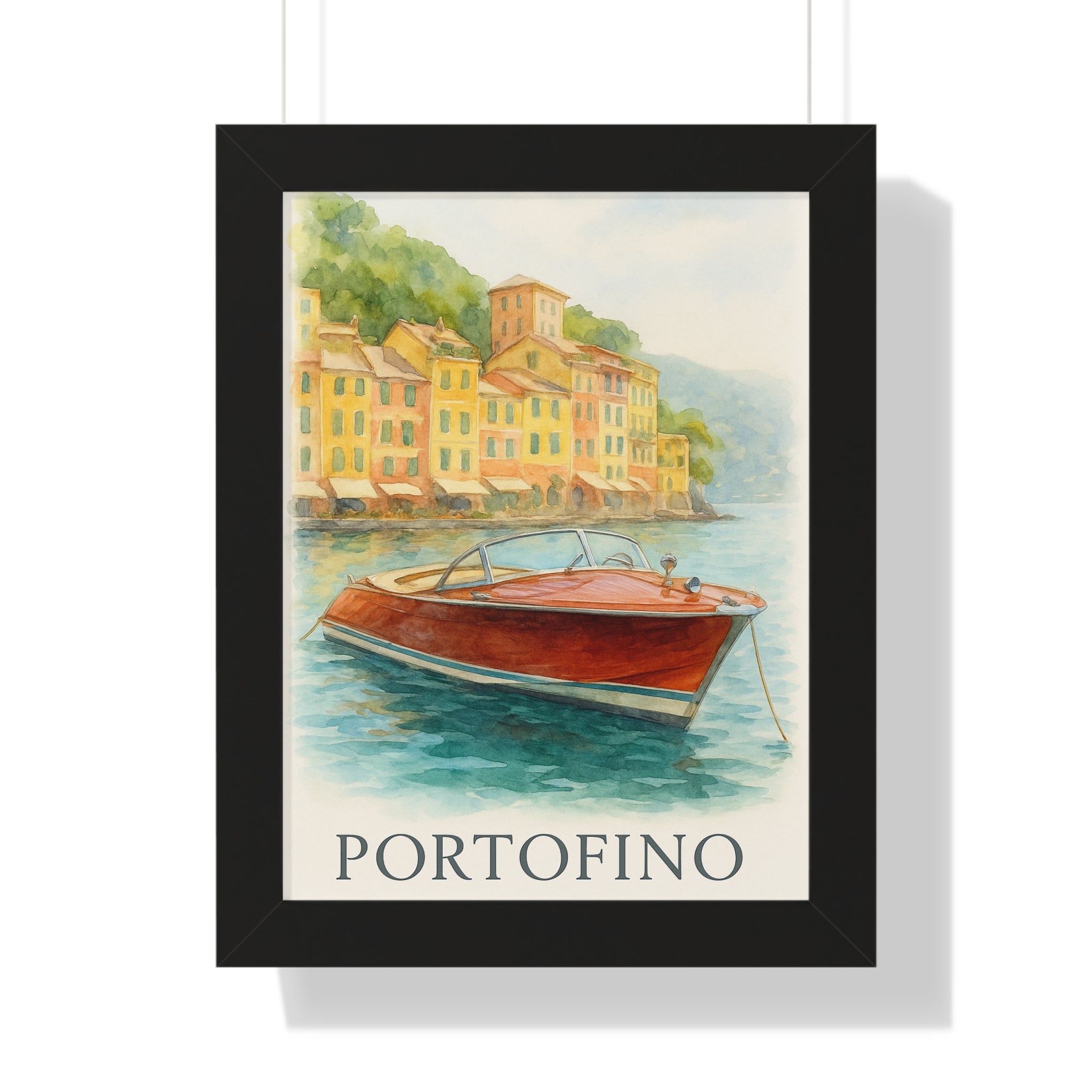 Portofino Dreams – Framed Vertical Poster | Vintage Boat Watercolor Wall Art - Maison Nautique 