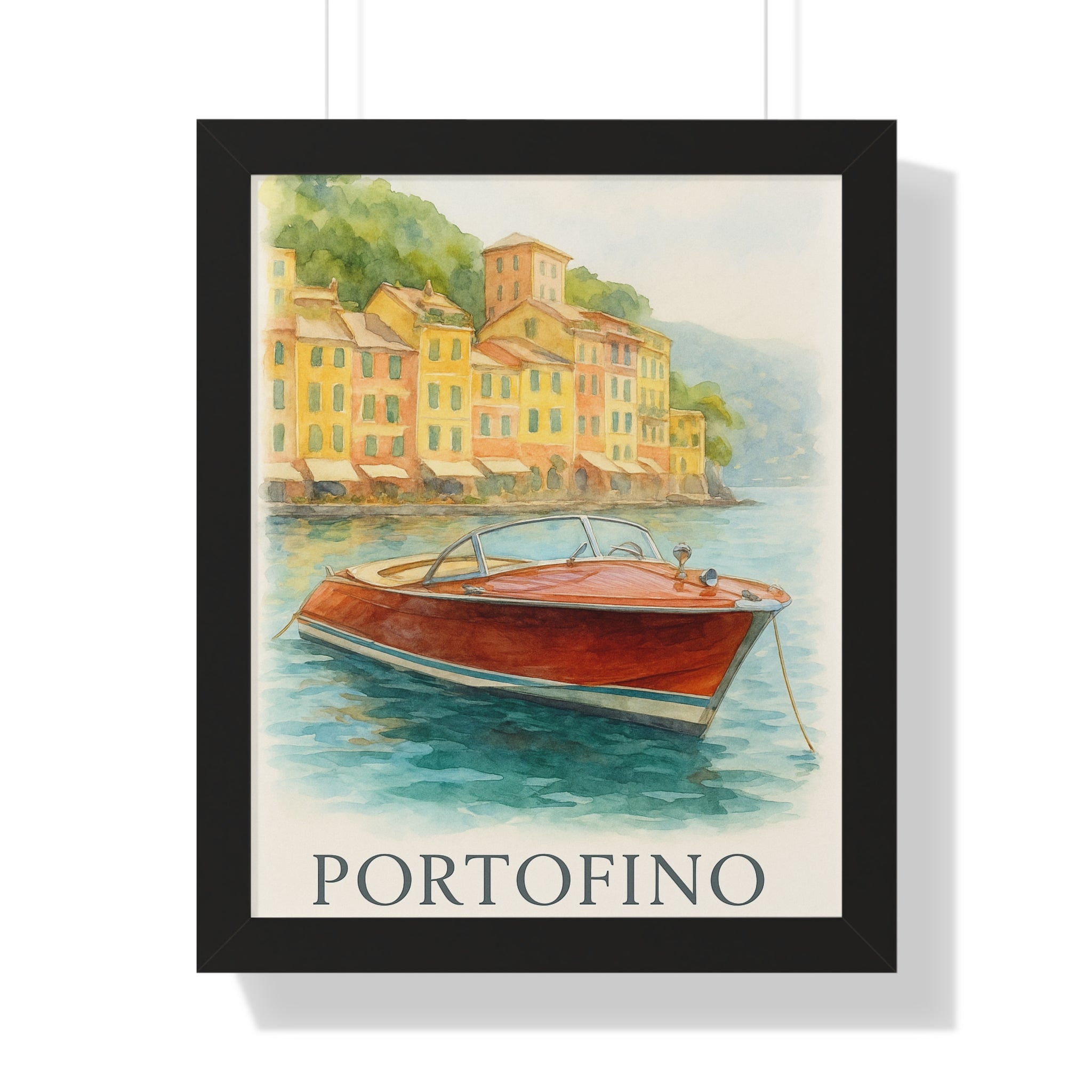 Portofino Dreams – Framed Vertical Poster | Vintage Boat Watercolor Wall Art - Maison Nautique 
