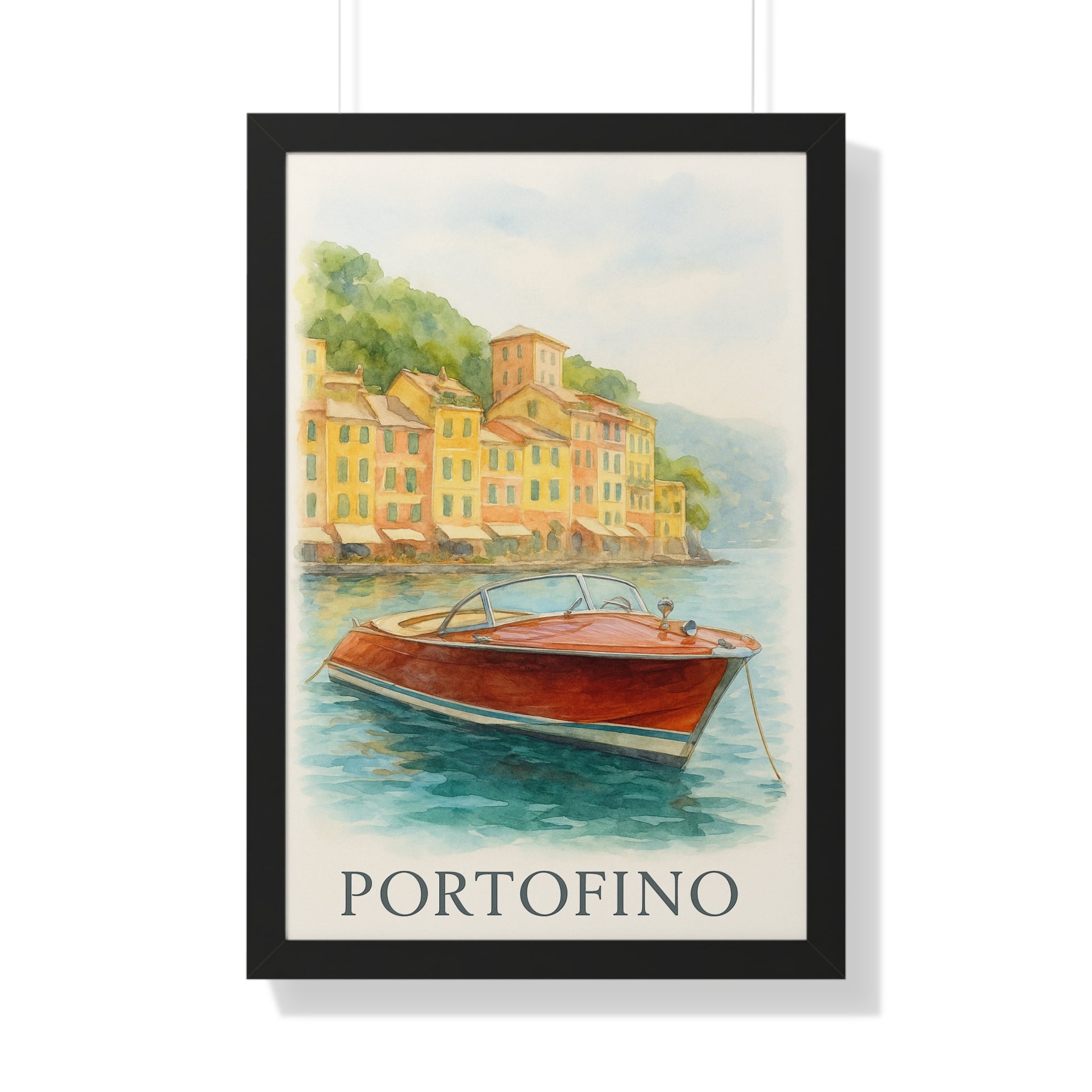Portofino Dreams – Framed Vertical Poster | Vintage Boat Watercolor Wall Art - Maison Nautique 