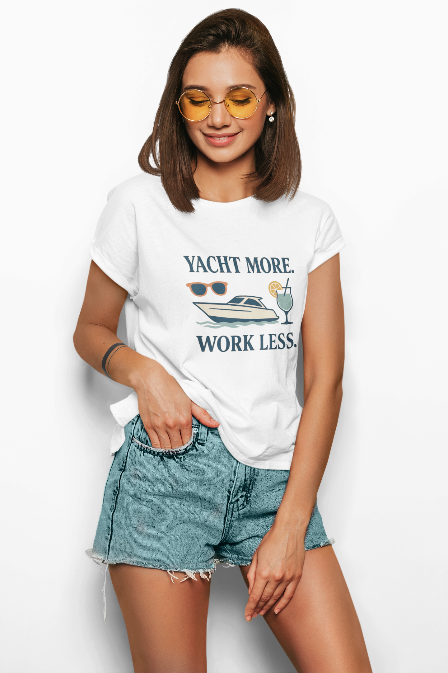 Yacht More, Work Less” Tee – Coastal Classics Collection - Maison Nautique 