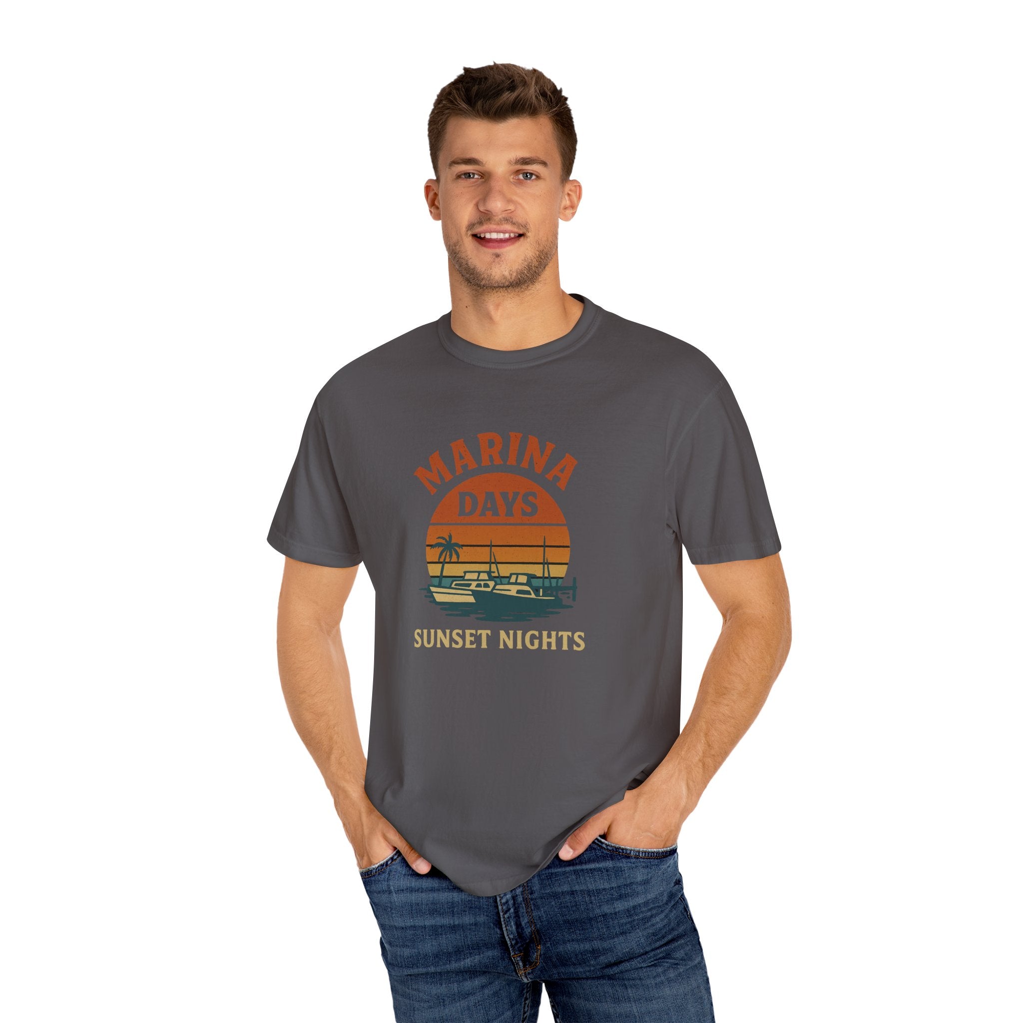 Marina Days, Sunset Nights – Unisex Garment-Dyed Tee | Unisex - Maison Nautique 
